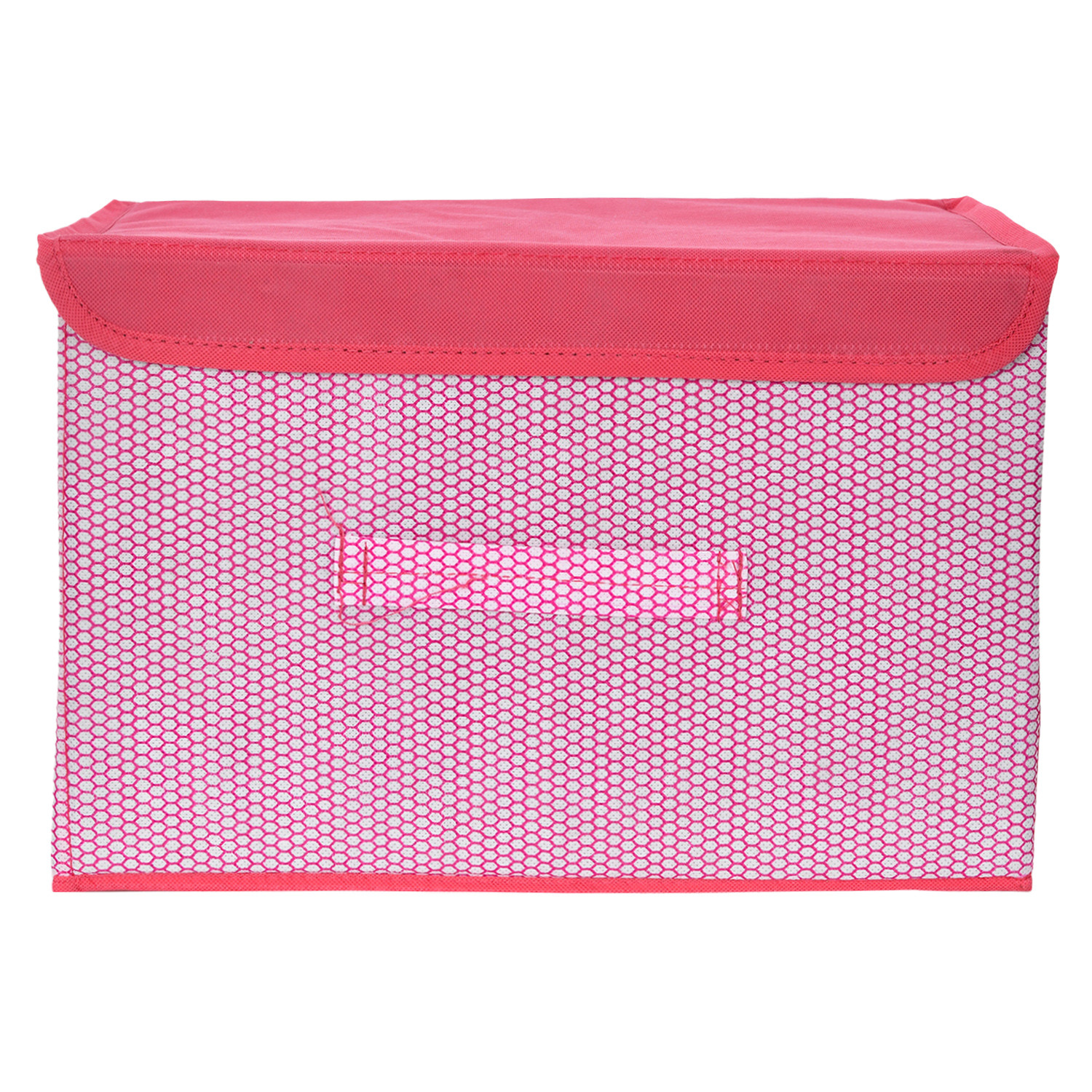 Kuber Industries Drawer Storage Box | Zig Zag Dhakkan Storage Box | Non-Woven Clothes Organizer For Toys | Storage Box with Handle | Large | Pink