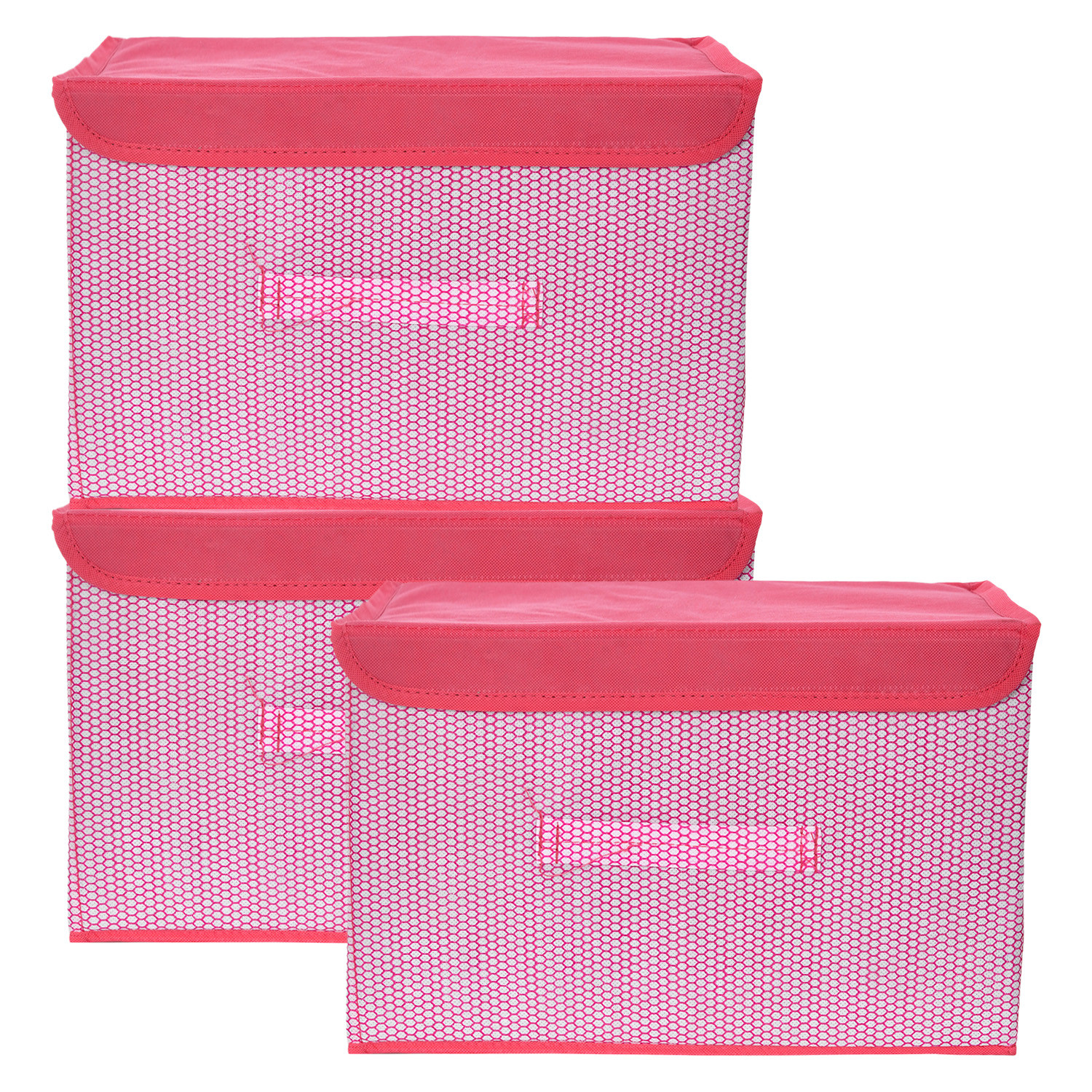 Kuber Industries Drawer Storage Box | Zig Zag Dhakkan Storage Box | Non-Woven Clothes Organizer For Toys | Storage Box with Handle | Large | Pink