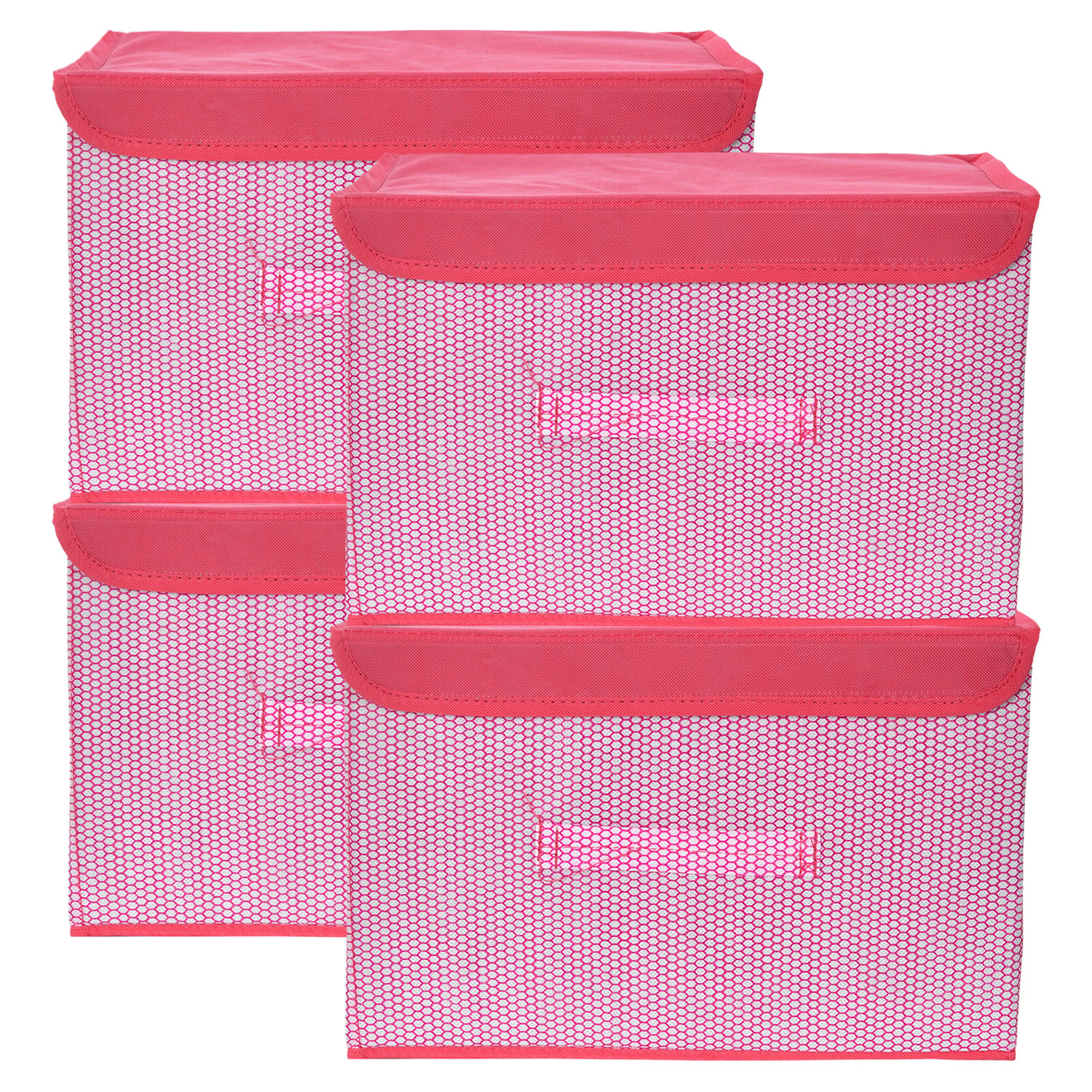 Kuber Industries Drawer Storage Box | Zig Zag Dhakkan Storage Box | Non-Woven Clothes Organizer For Toys | Storage Box with Handle | Large | Pink