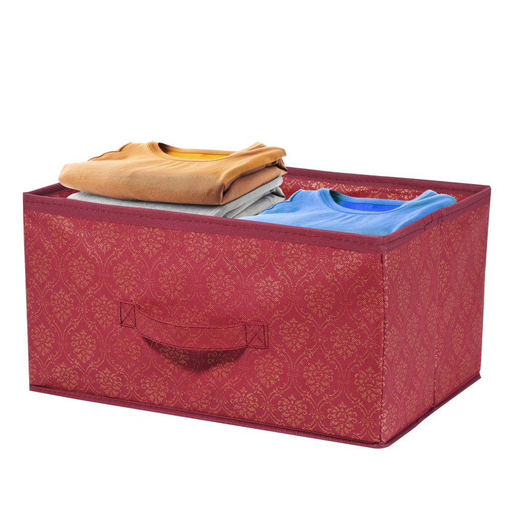 Image of Kuber Industries Drawer Storage Organizer | Foldable Cloth Storage Organizer for Wardrobe | Storage Organiser for Books-Toys | Closet Storage For Socks, Bra, Scarfs | Golden-Print | Maroon