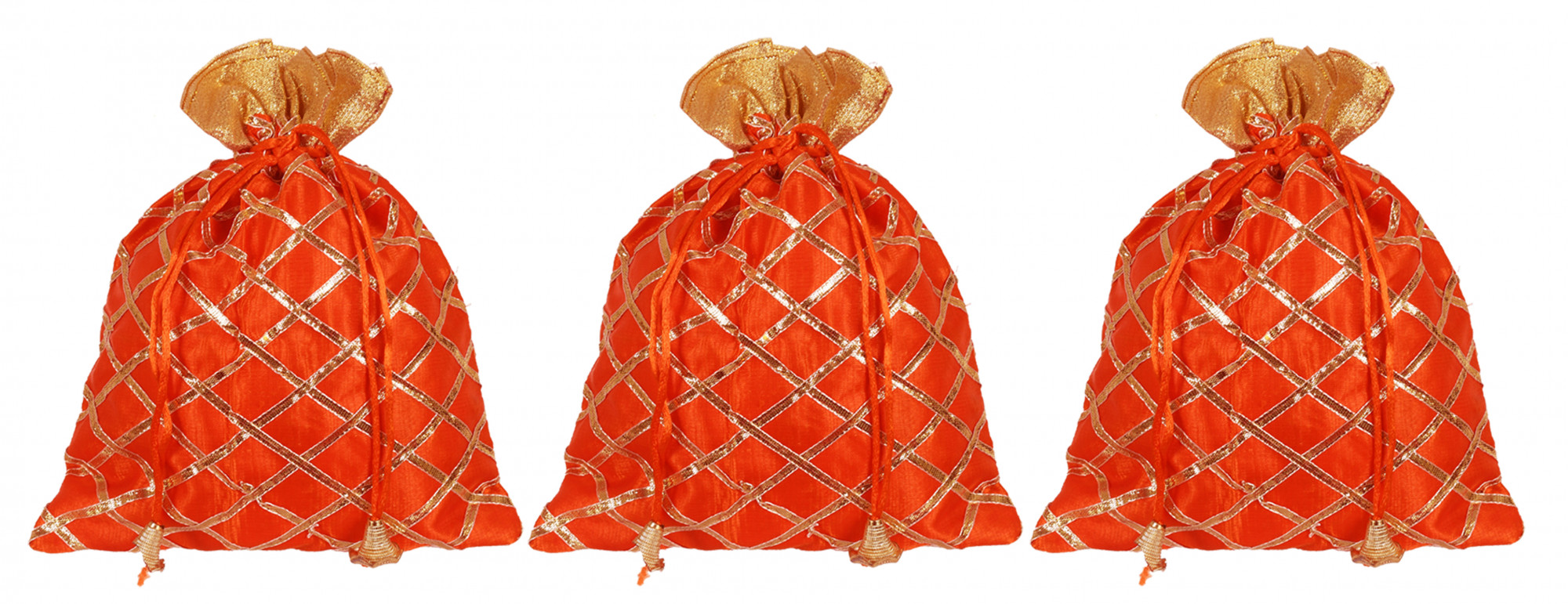Kuber Industries Drawstring Potli Bag Party Wedding Favor Gift Jewelry Bags-(Orange)