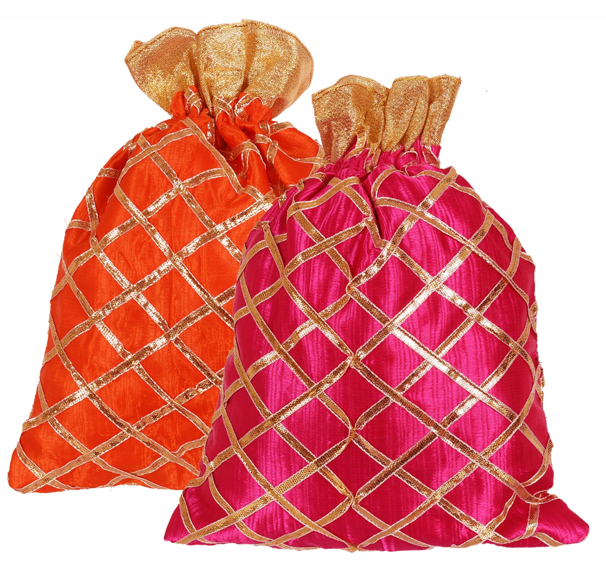Kuber Industries Drawstring Potli Bag Party Wedding Favor Gift Jewelry Bags-(Orange & Pink)