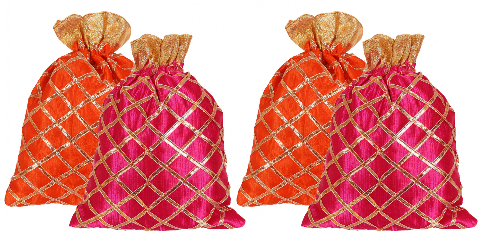 Kuber Industries Drawstring Potli Bag Party Wedding Favor Gift Jewelry Bags-(Orange & Pink)