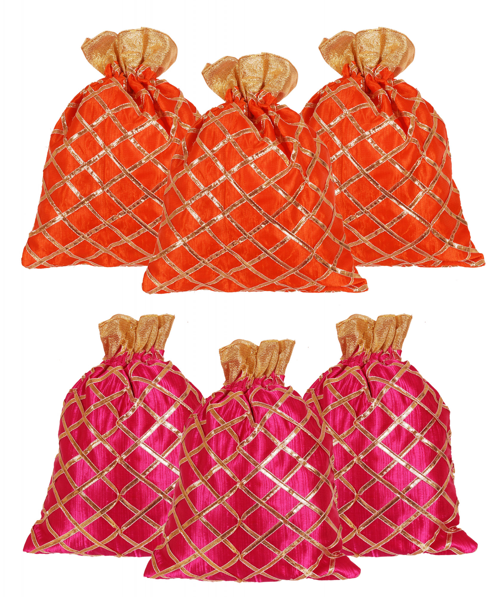 Kuber Industries Drawstring Potli Bag Party Wedding Favor Gift Jewelry Bags-(Orange & Pink)