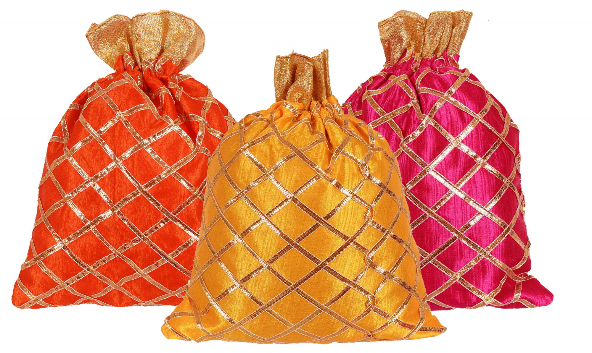 Kuber Industries Drawstring Potli Bag Party Wedding Favor Gift Jewelry Bags-(Orange & Pink & Yellow)