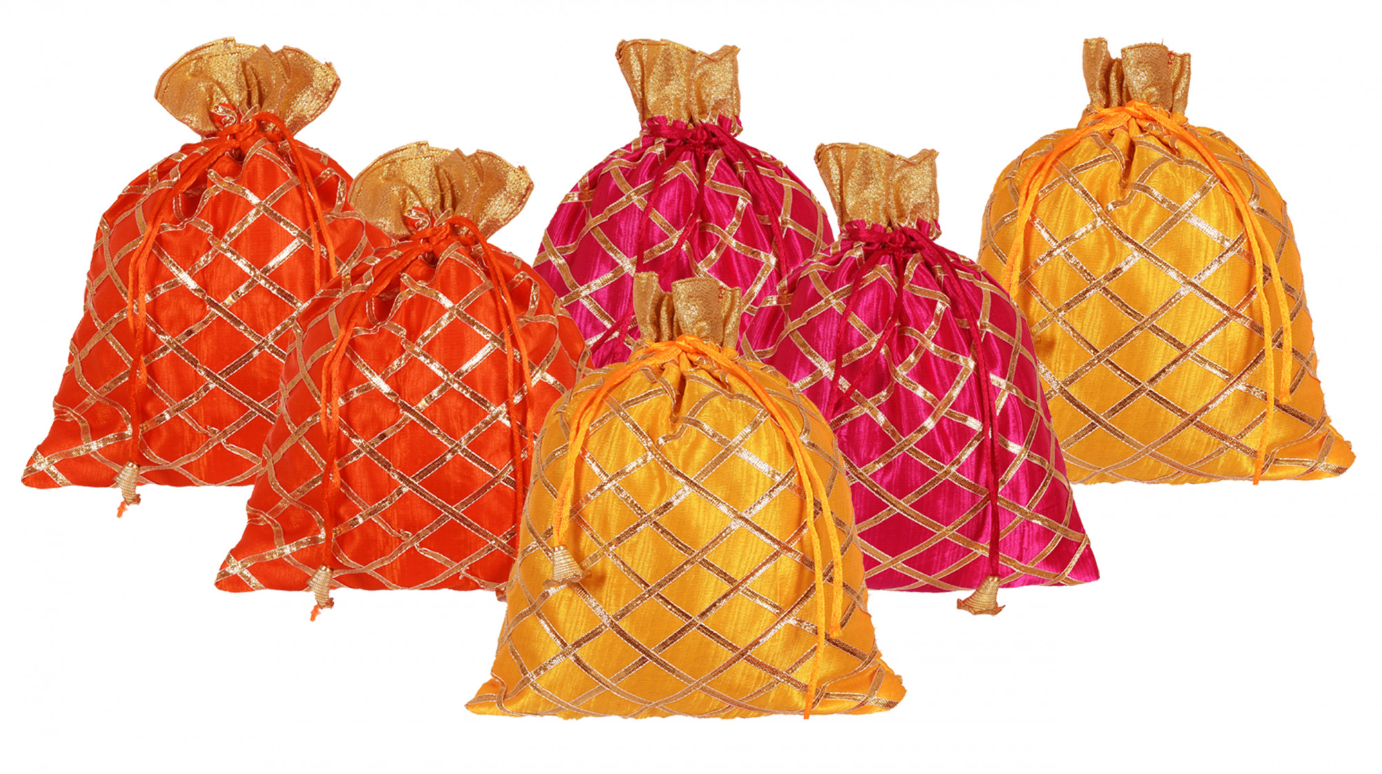 Kuber Industries Drawstring Potli Bag Party Wedding Favor Gift Jewelry Bags-(Orange & Pink & Yellow)