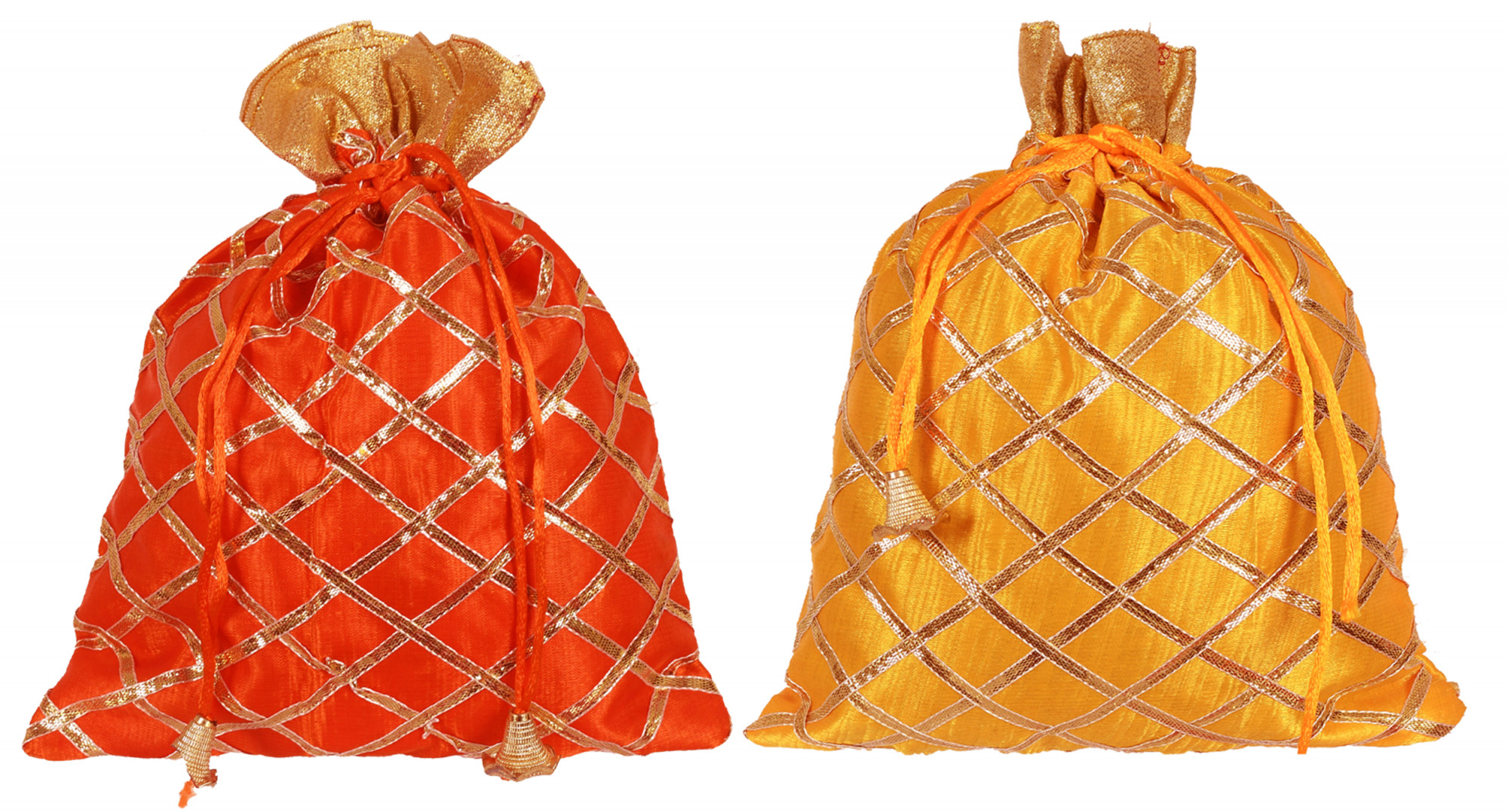 Kuber Industries Drawstring Potli Bag Party Wedding Favor Gift Jewelry Bags-(Orange & Yellow)
