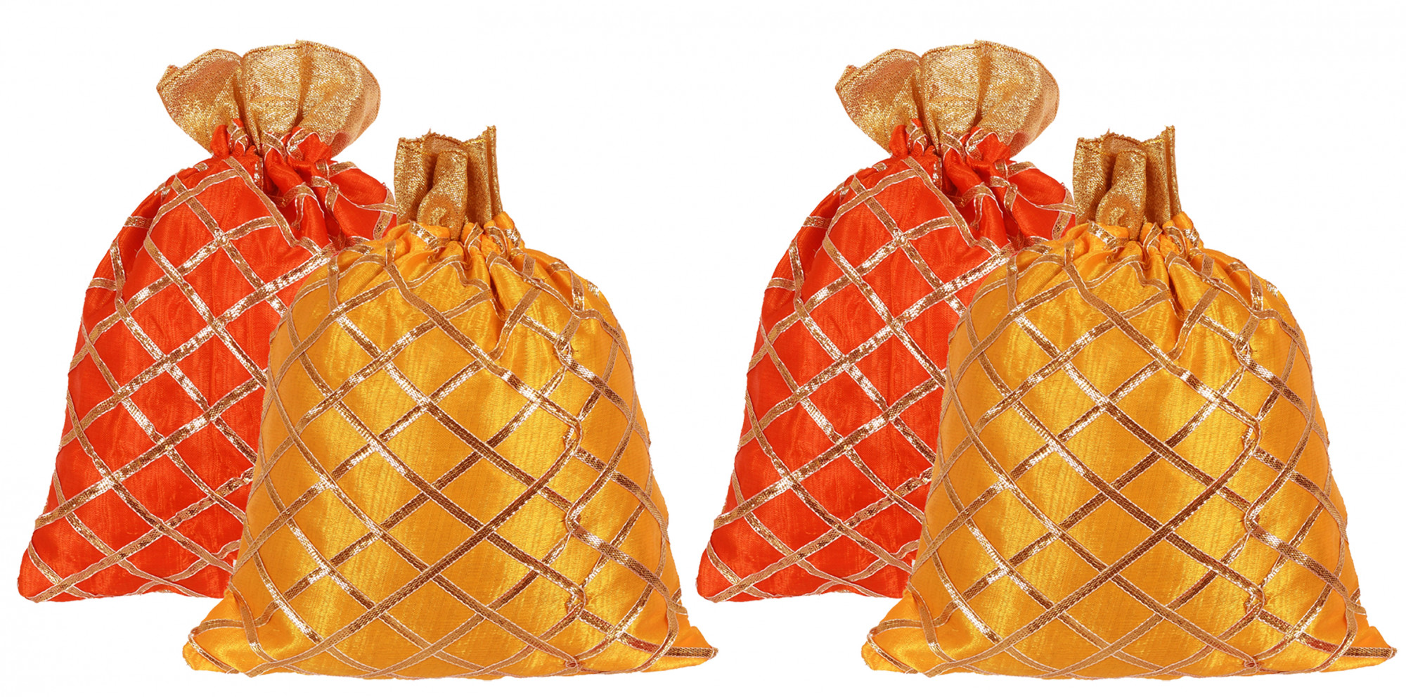 Kuber Industries Drawstring Potli Bag Party Wedding Favor Gift Jewelry Bags-(Orange & Yellow)