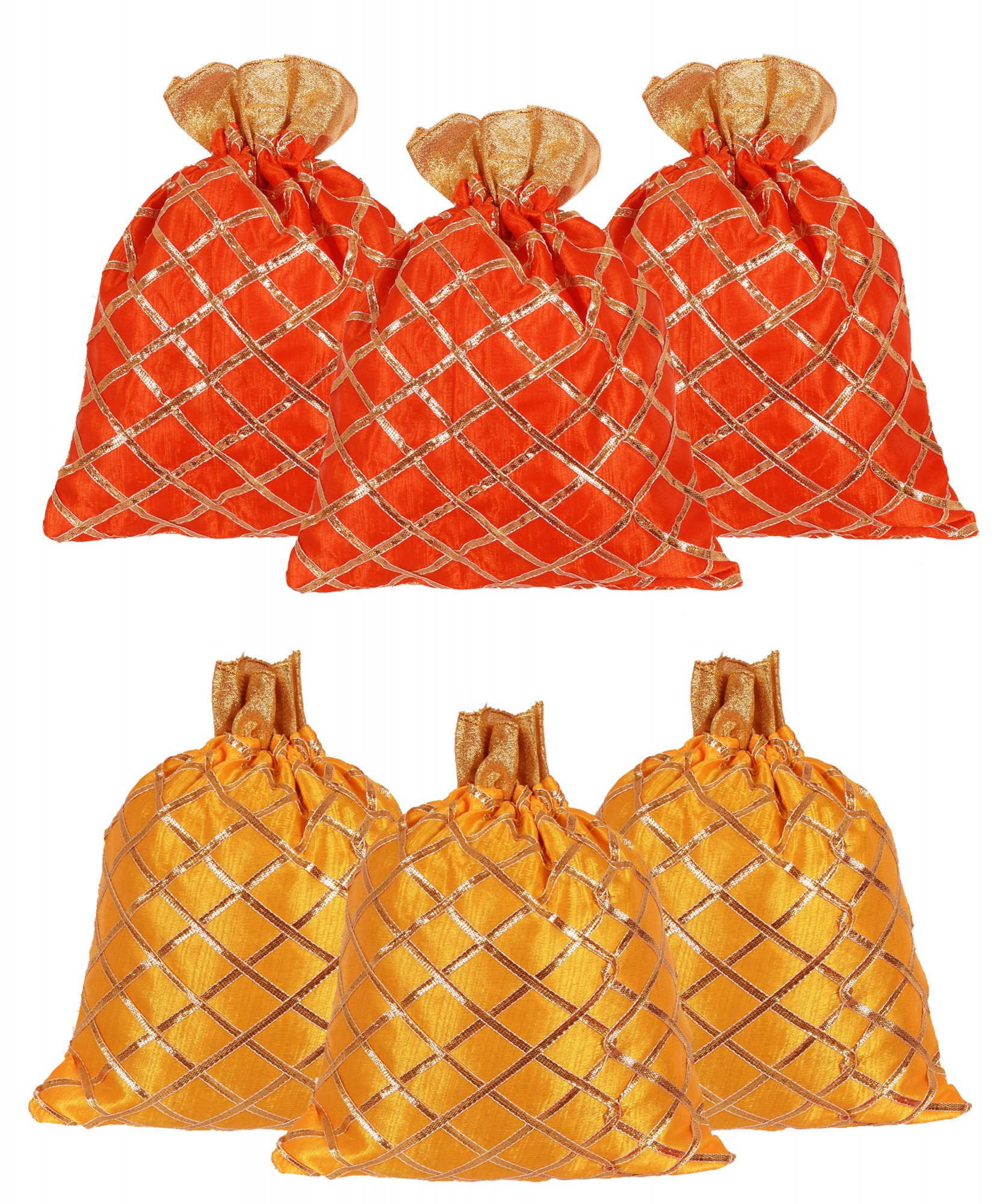Kuber Industries Drawstring Potli Bag Party Wedding Favor Gift Jewelry Bags-(Orange & Yellow)