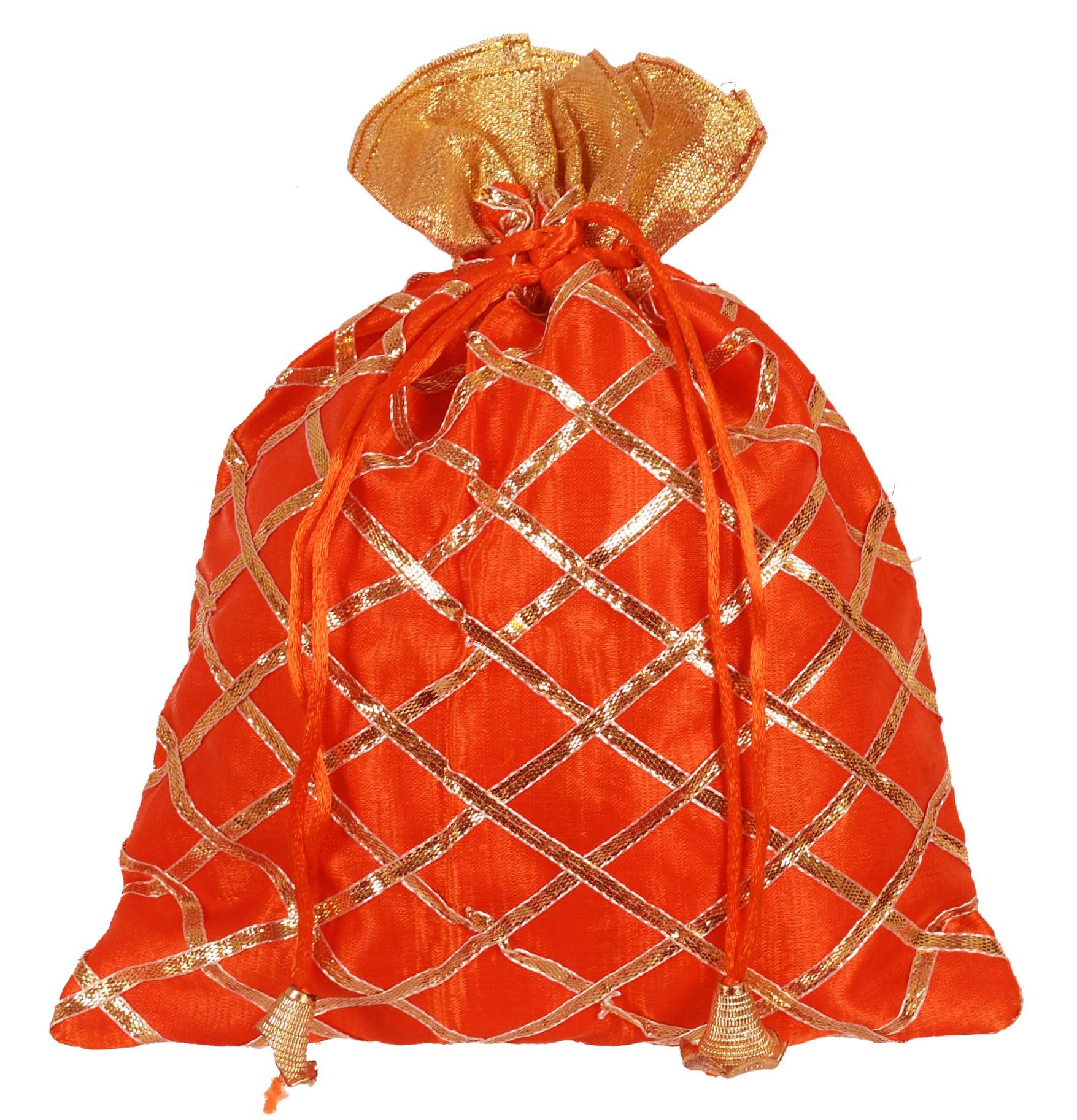Kuber Industries Drawstring Potli Bag Party Wedding Favor Gift Jewelry Bags-Pack of 4 (Red & Orange & Pink & Yellow)