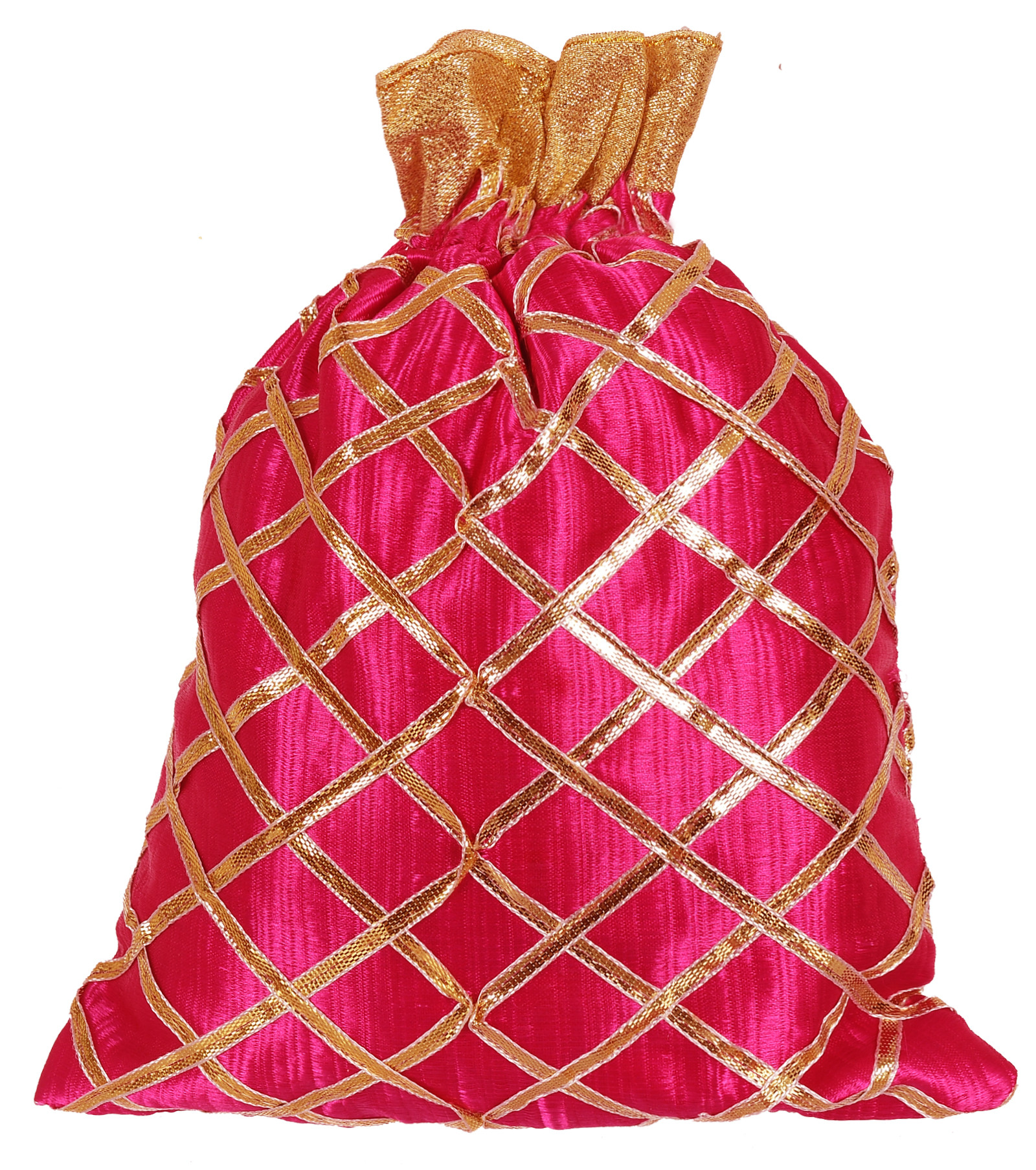 Kuber Industries Drawstring Potli Bag Party Wedding Favor Gift Jewelry Bags-Pack of 4 (Red & Orange & Pink & Yellow)
