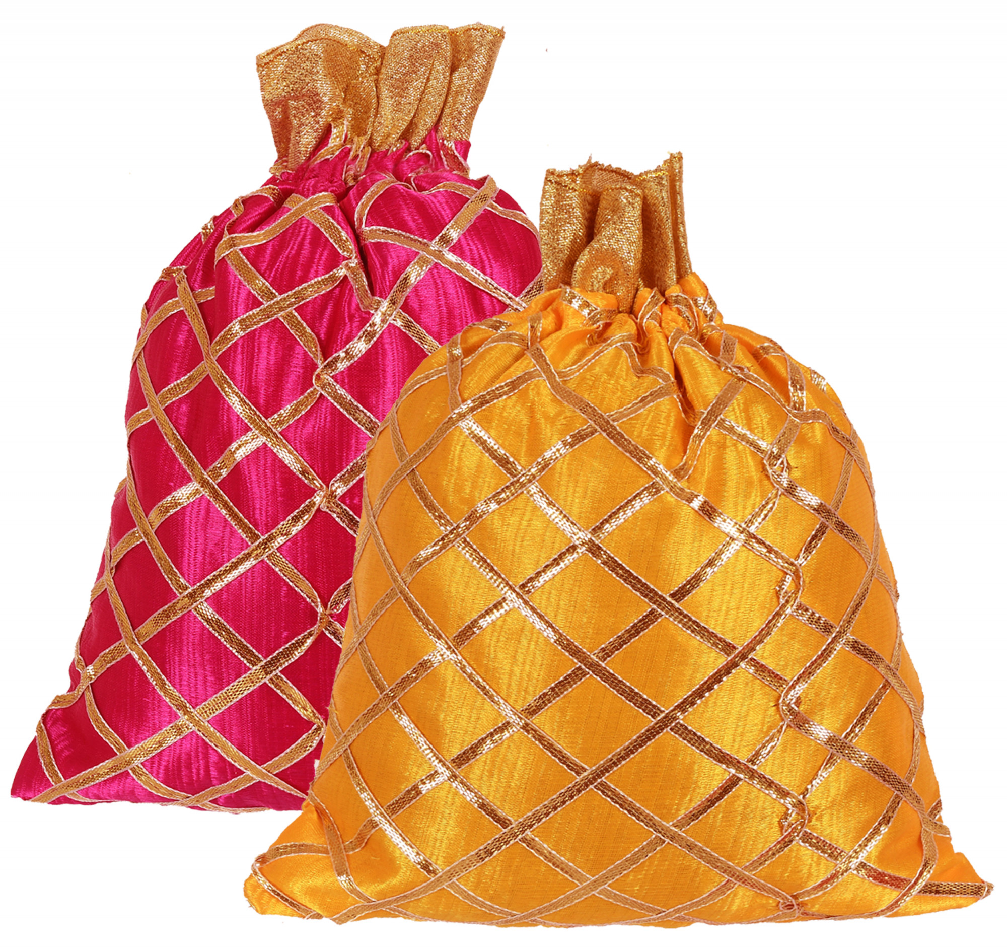 Kuber Industries Drawstring Potli Bag Party Wedding Favor Gift Jewelry Bags-(Pink & Yellow)