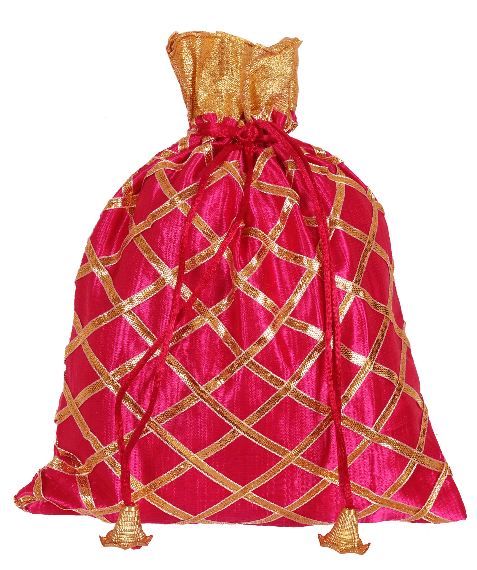 Kuber Industries Drawstring Potli Bag Party Wedding Favor Gift Jewelry Bags-(Pink & Yellow)