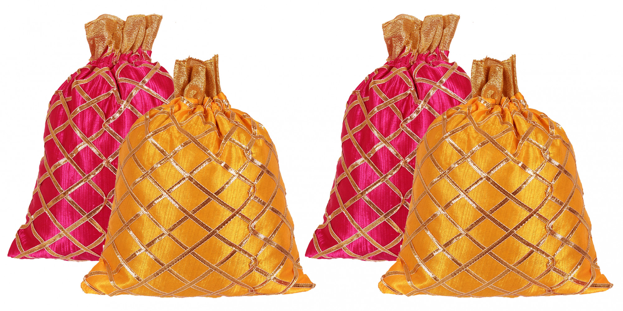 Kuber Industries Drawstring Potli Bag Party Wedding Favor Gift Jewelry Bags-(Pink & Yellow)