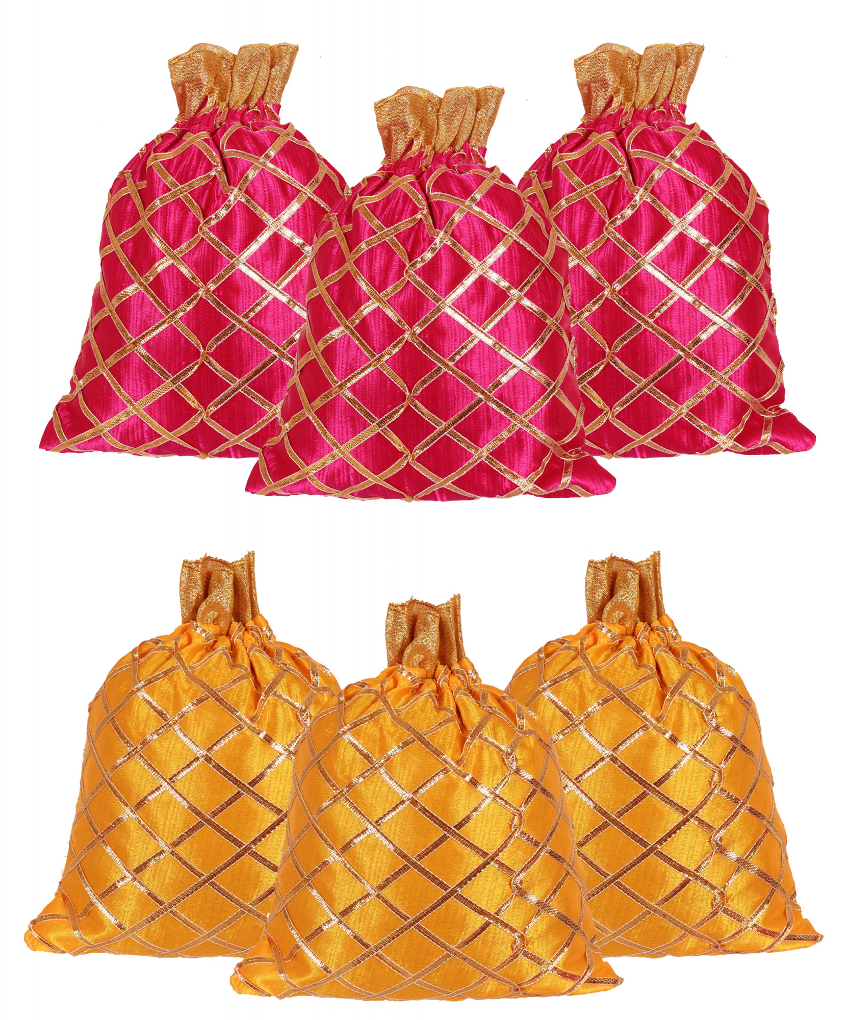 Kuber Industries Drawstring Potli Bag Party Wedding Favor Gift Jewelry Bags-(Pink & Yellow)