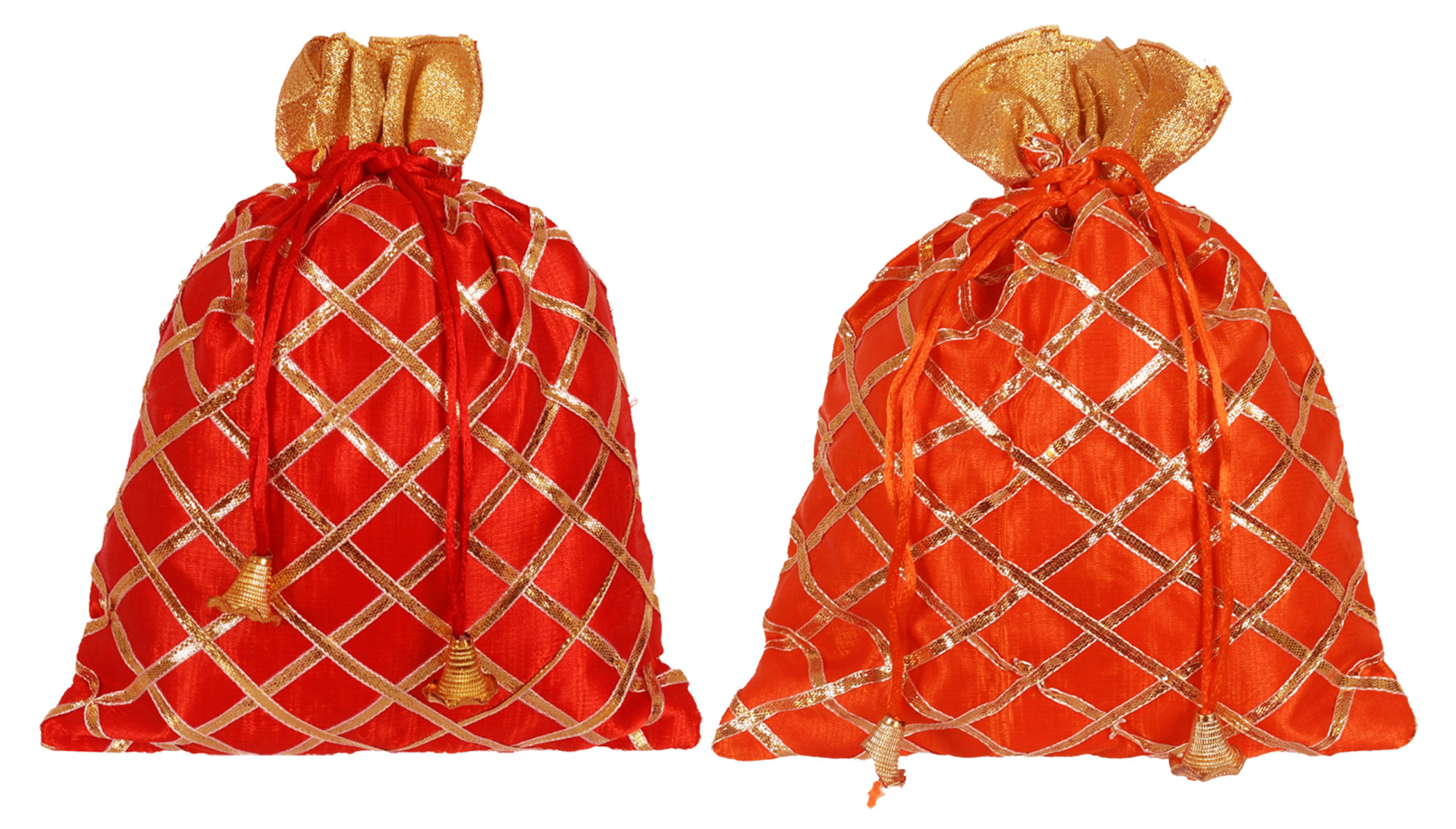 Kuber Industries Drawstring Potli Bag Party Wedding Favor Gift Jewelry Bags-(Red & Orange)