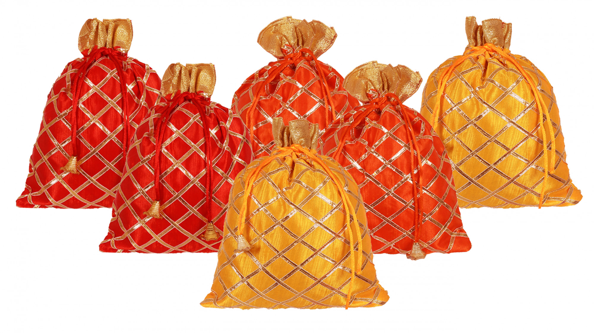 Kuber Industries Drawstring Potli Bag Party Wedding Favor Gift Jewelry Bags-(Red & Orange & Yellow)
