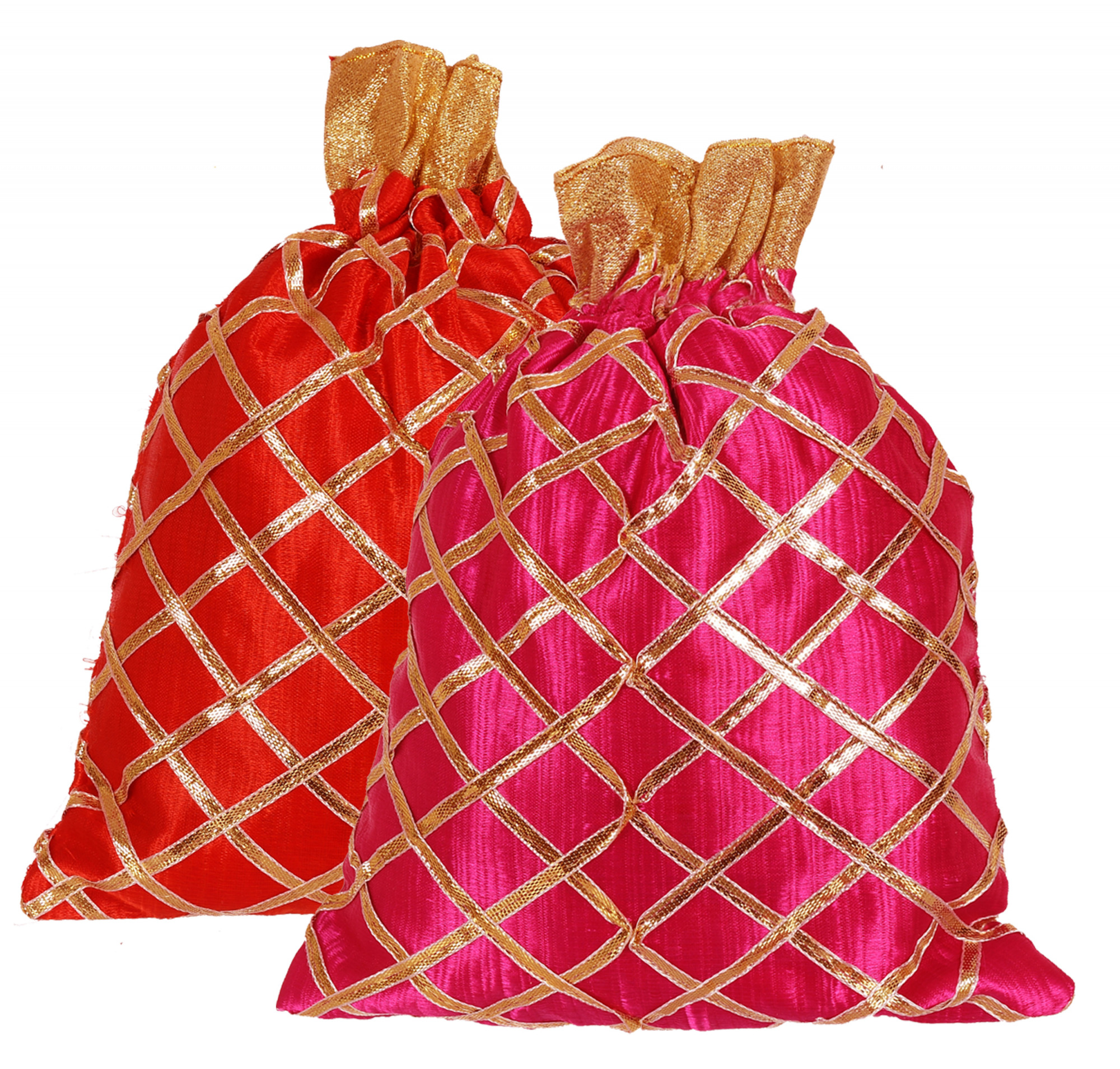 Kuber Industries Drawstring Potli Bag Party Wedding Favor Gift Jewelry Bags-(Red & Pink)