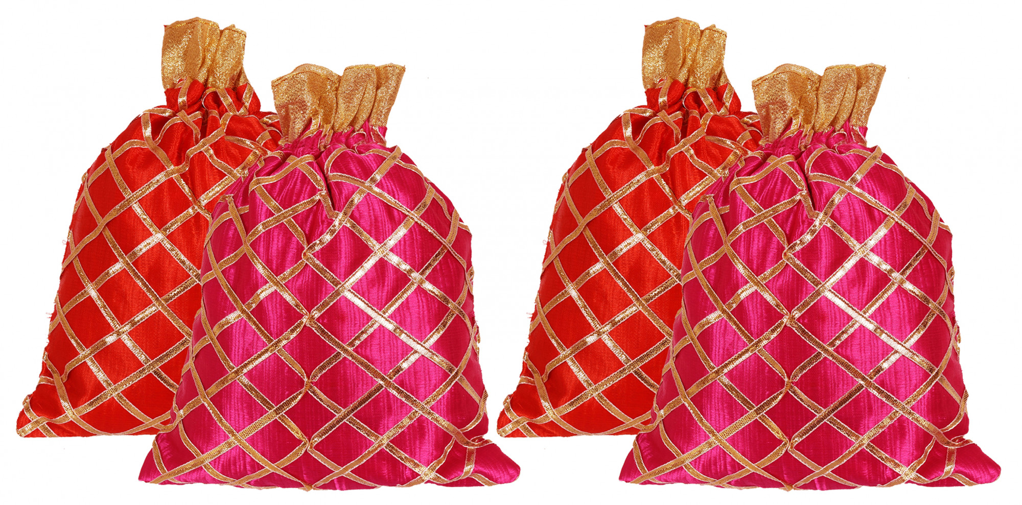Kuber Industries Drawstring Potli Bag Party Wedding Favor Gift Jewelry Bags-(Red & Pink)