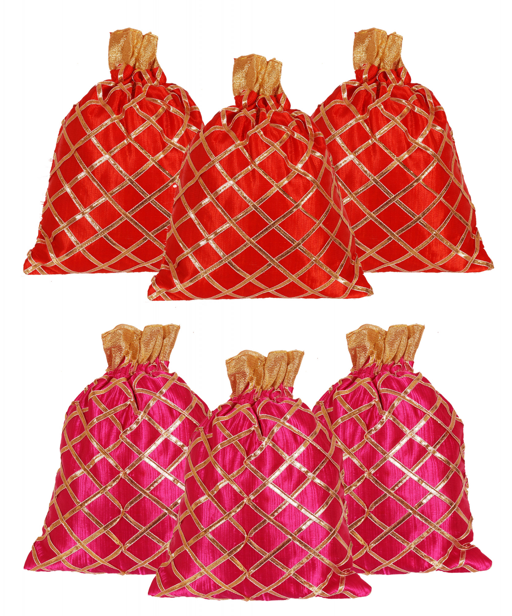 Kuber Industries Drawstring Potli Bag Party Wedding Favor Gift Jewelry Bags-(Red & Pink)