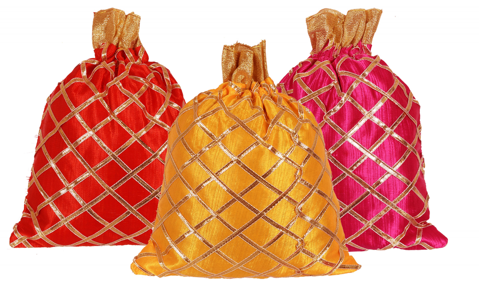 Kuber Industries Drawstring Potli Bag Party Wedding Favor Gift Jewelry Bags-(Red & Pink & Yellow)