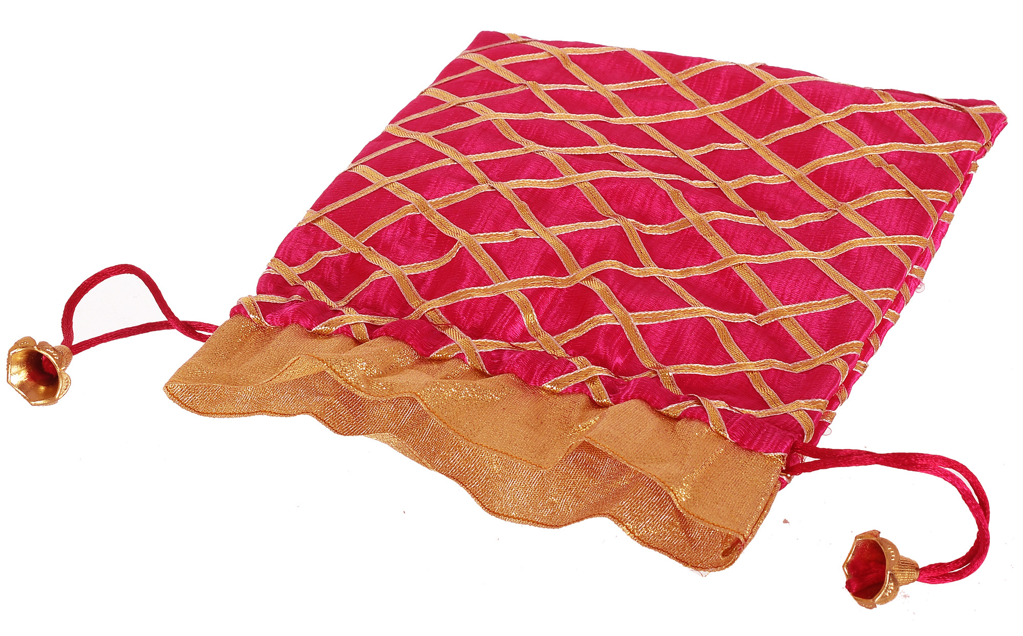 Kuber Industries Drawstring Potli Bag Party Wedding Favor Gift Jewelry Bags-(Red & Pink & Yellow)
