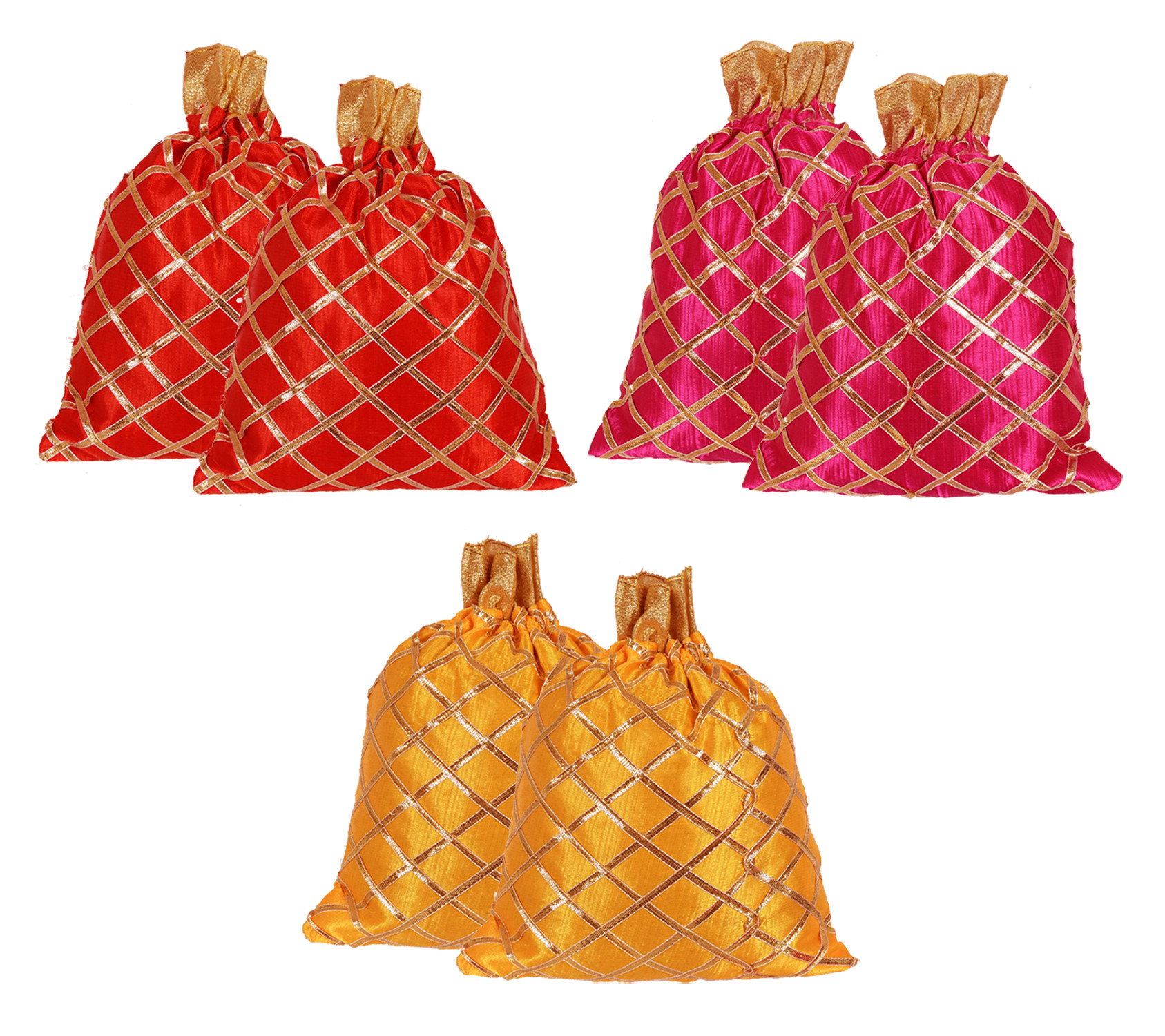 Kuber Industries Drawstring Potli Bag Party Wedding Favor Gift Jewelry Bags-(Red & Pink & Yellow)