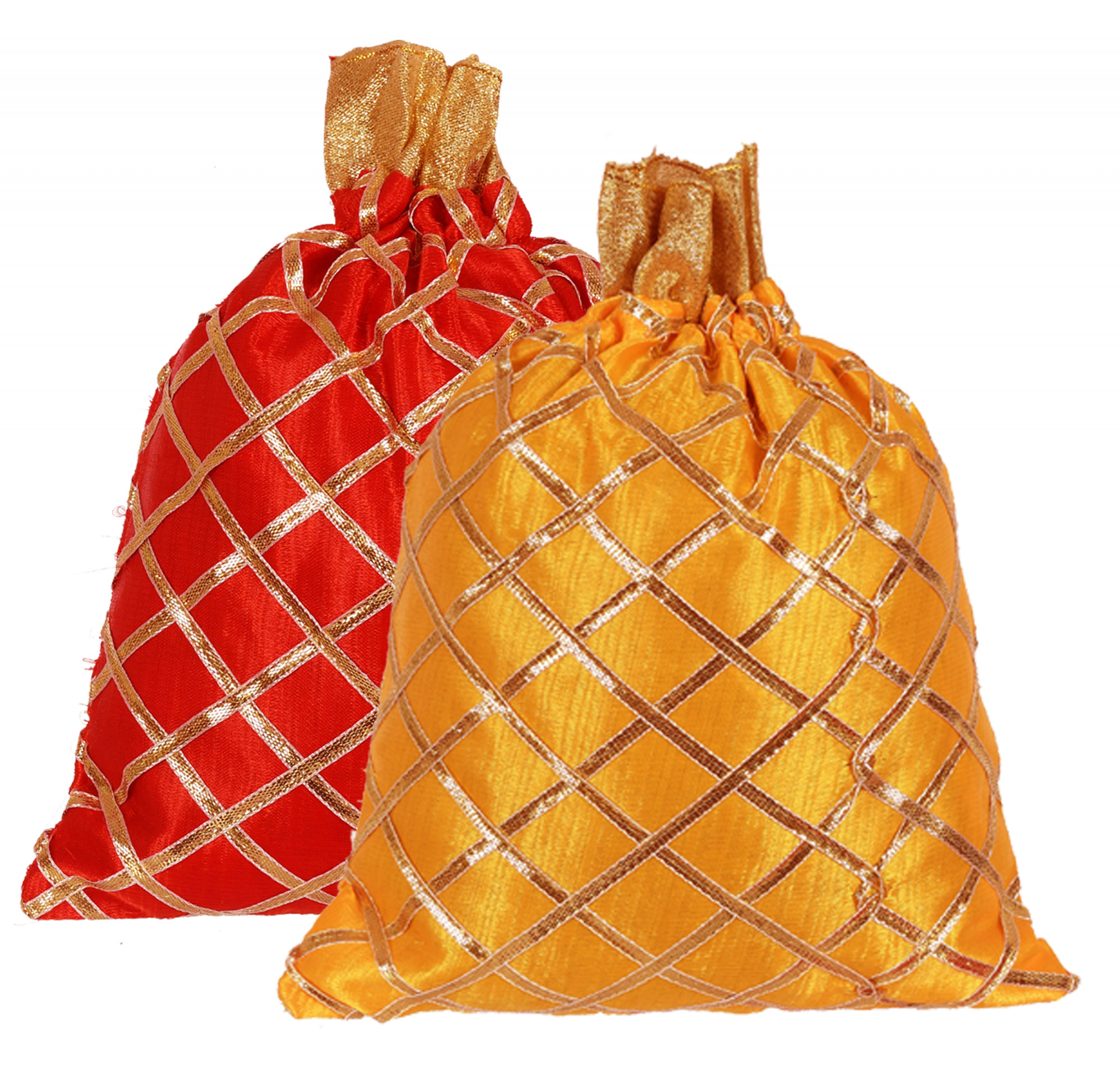 Kuber Industries Drawstring Potli Bag Party Wedding Favor Gift Jewelry Bags-(Red & Yellow)