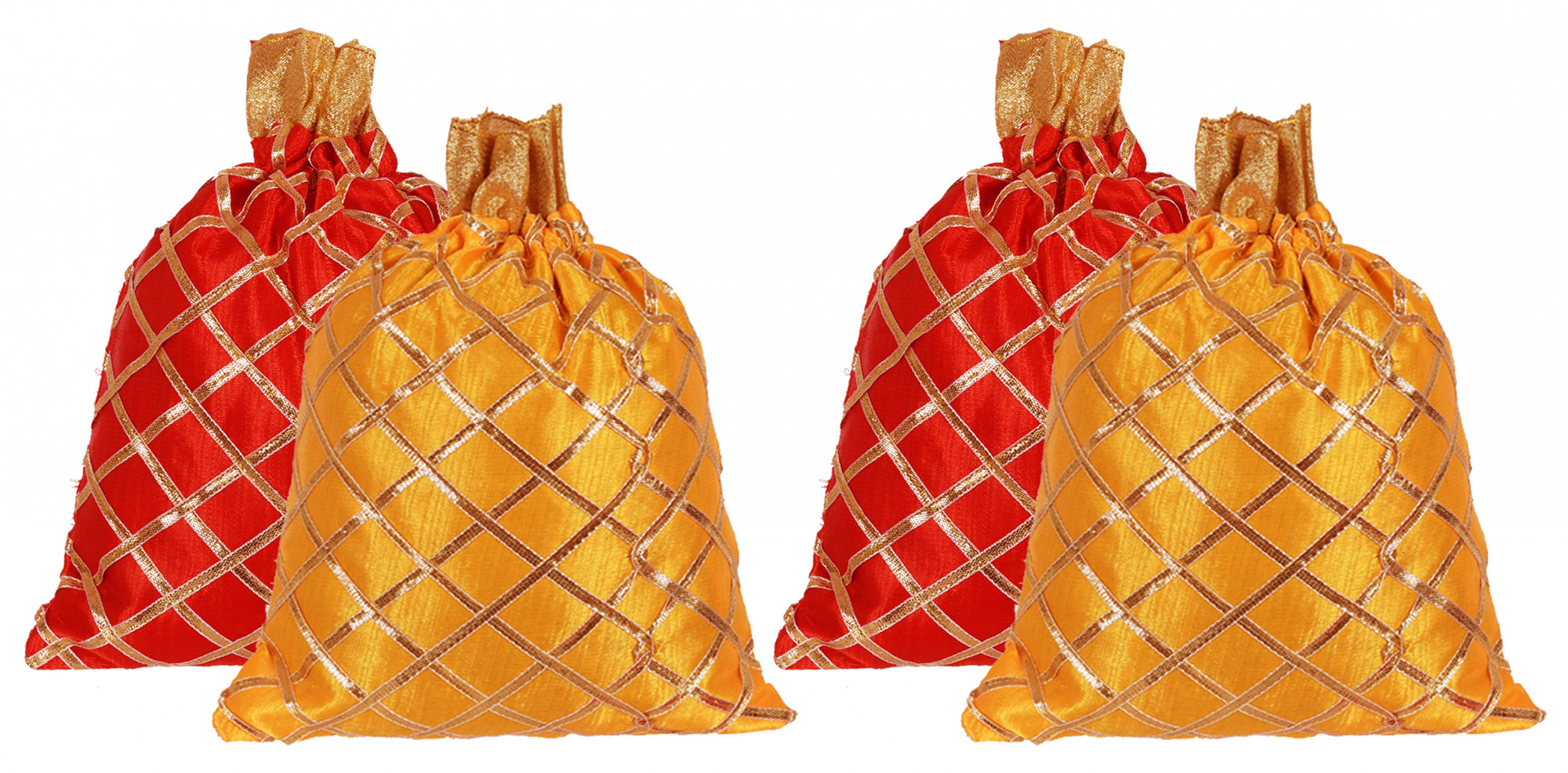 Kuber Industries Drawstring Potli Bag Party Wedding Favor Gift Jewelry Bags-(Red & Yellow)