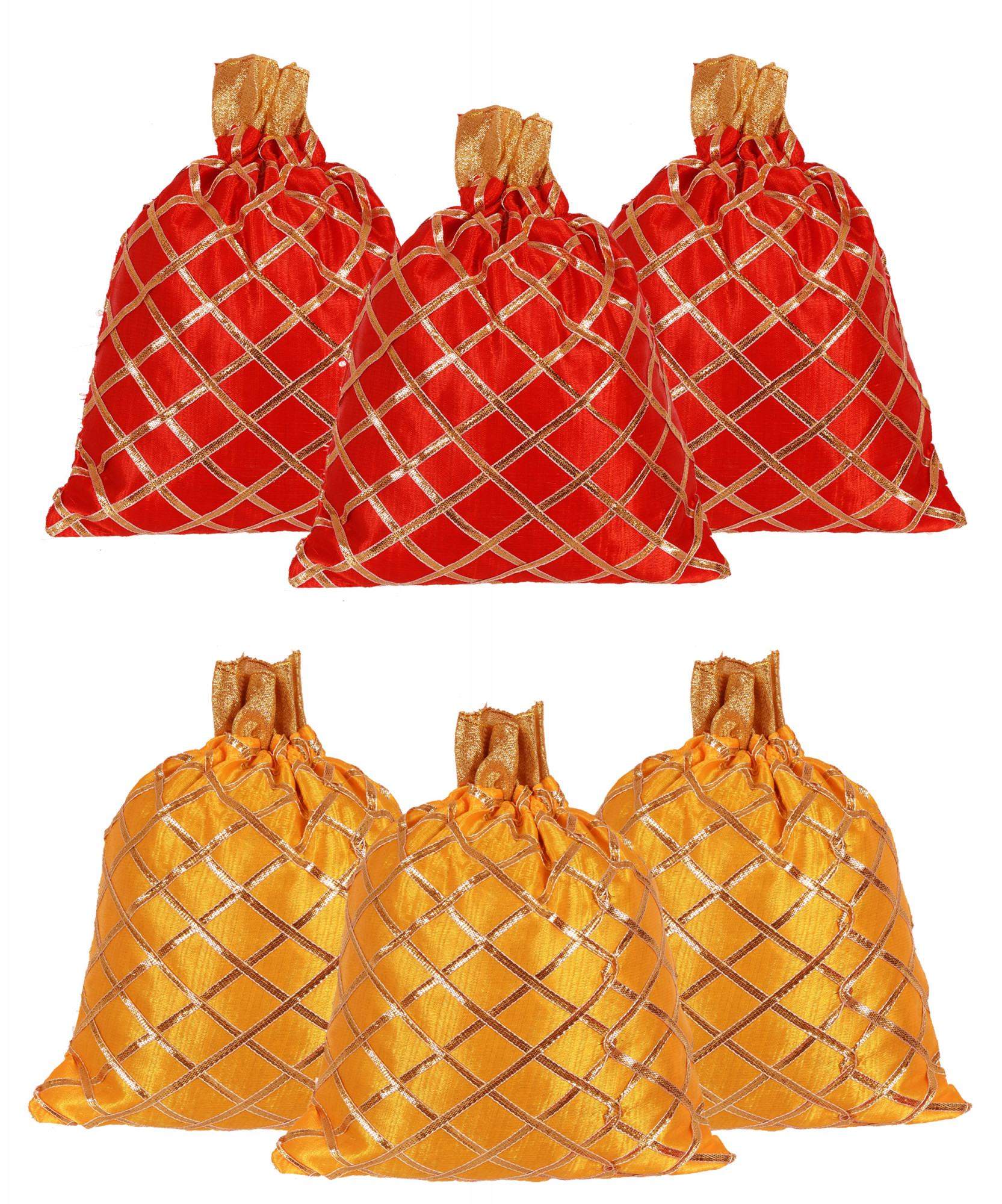 Kuber Industries Drawstring Potli Bag Party Wedding Favor Gift Jewelry Bags-(Red & Yellow)