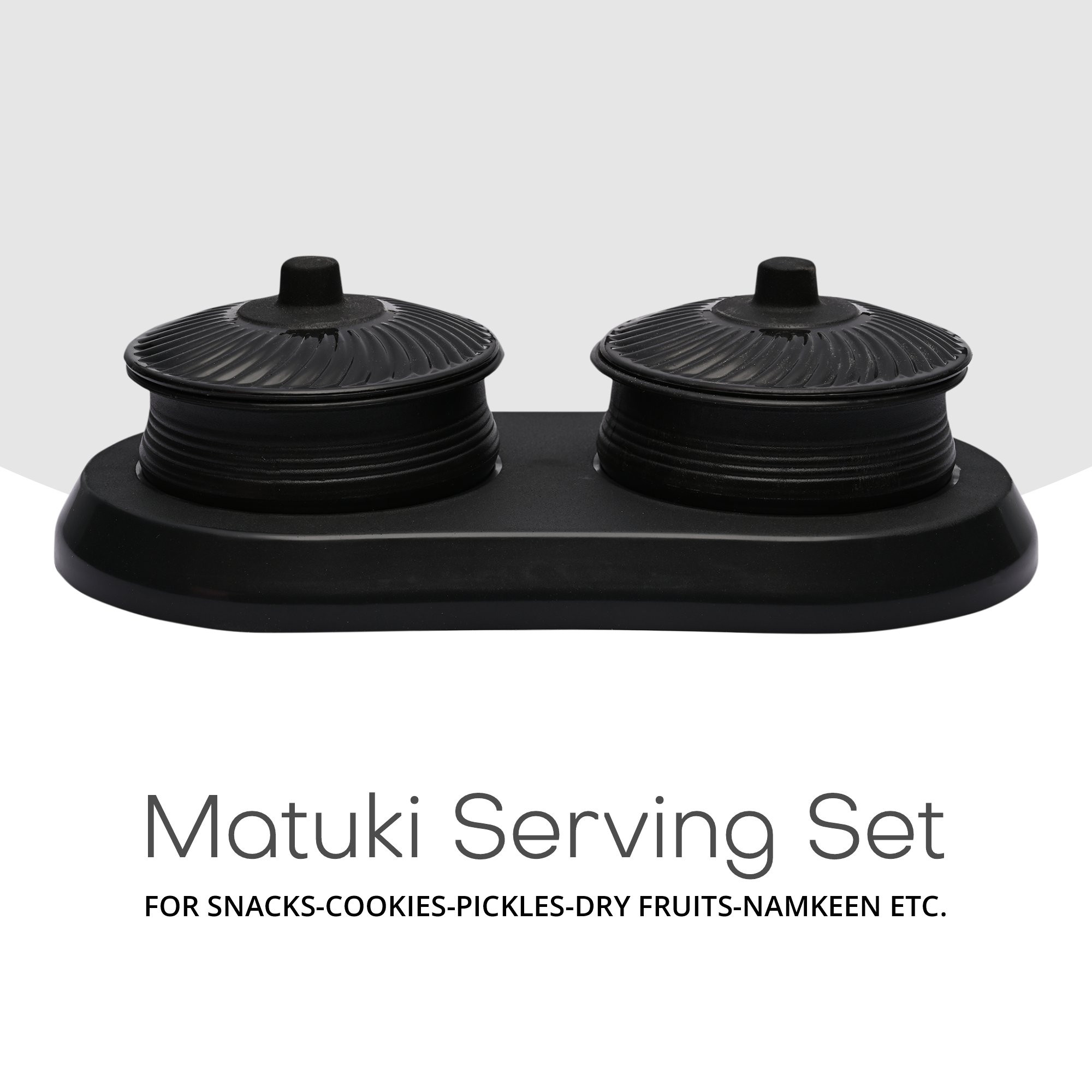 Kuber Industries Dry Fruit Set  2 Pcs Serving Tray for Snacks-Cookies-Pickles-Dry Fruits-Namkeens  Storage Organizer Bowls Set for Dried Fruits-Nuts-Chocolates  Matuki Serving Set  Black