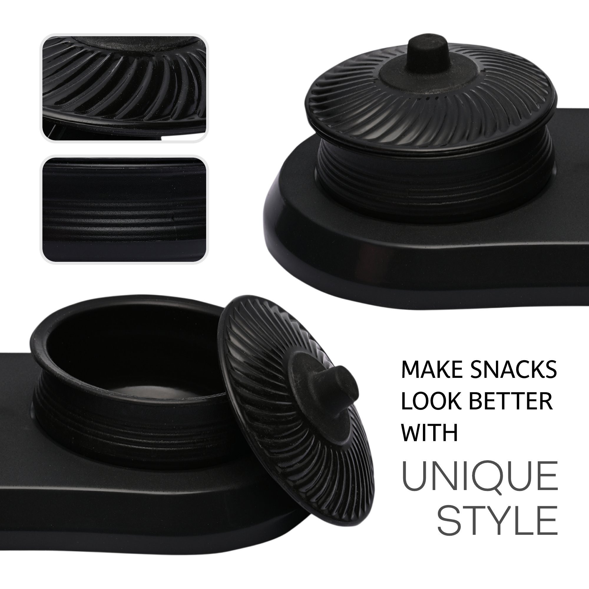 Kuber Industries Dry Fruit Set  2 Pcs Serving Tray for Snacks-Cookies-Pickles-Dry Fruits-Namkeens  Storage Organizer Bowls Set for Dried Fruits-Nuts-Chocolates  Matuki Serving Set  Black