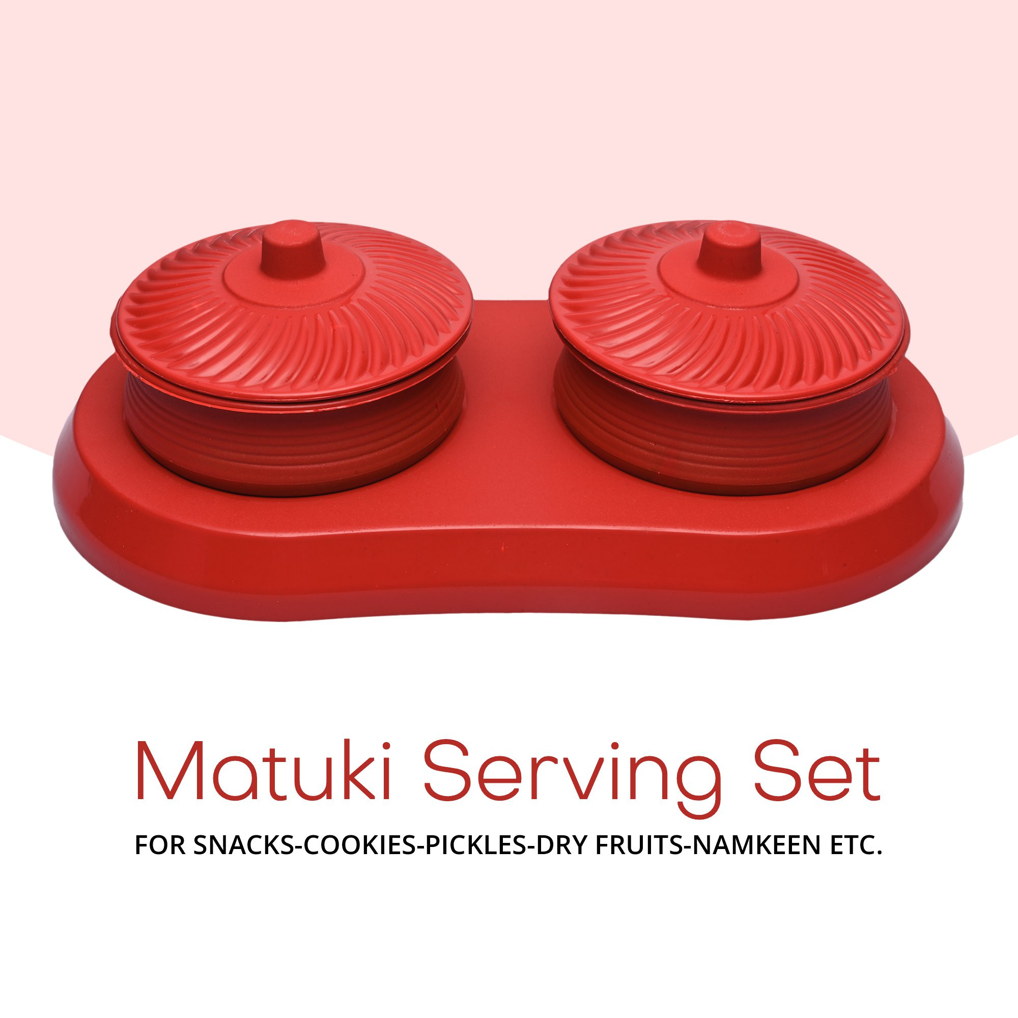 Kuber Industries Dry Fruit Set  2 Pcs Serving Tray for Snacks-Cookies-Pickles-Dry Fruits-Namkeens  Storage Organizer Bowls Set for Dried Fruits-Nuts-Chocolates  Matuki Serving Set  Red