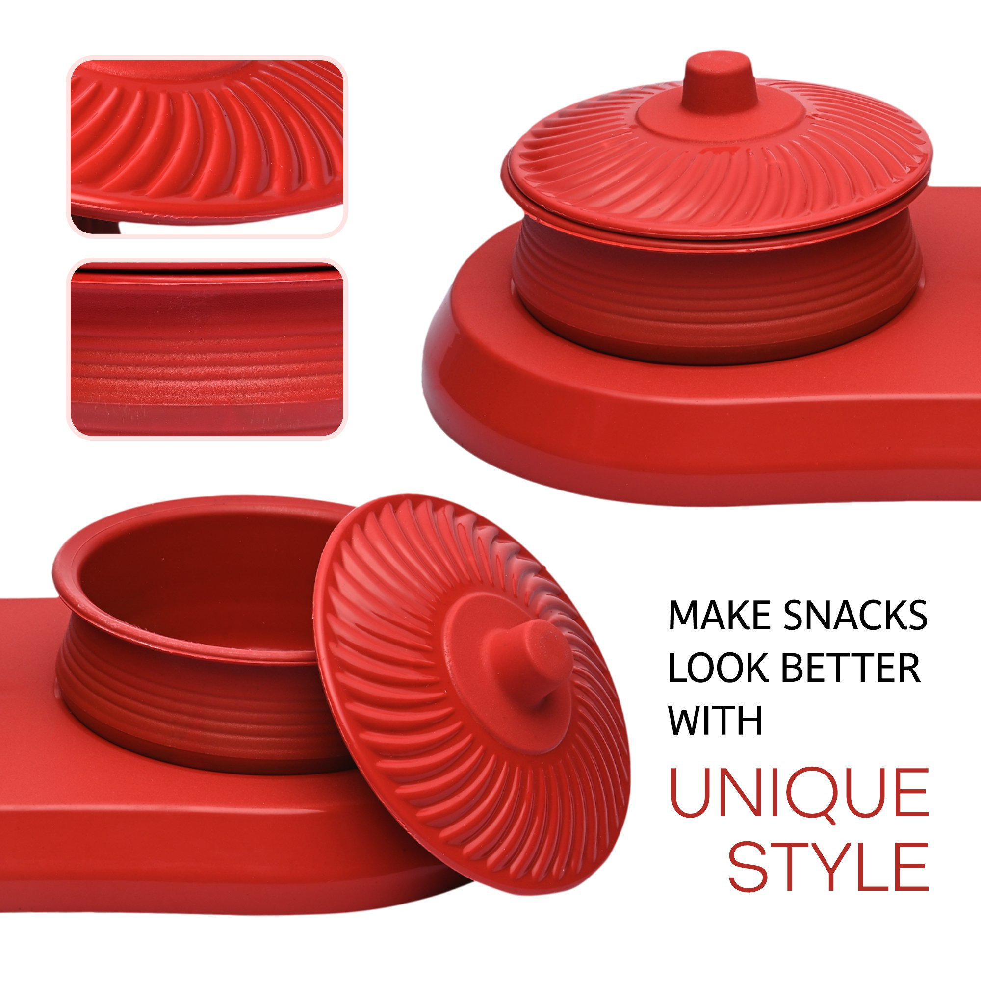 Kuber Industries Dry Fruit Set  2 Pcs Serving Tray for Snacks-Cookies-Pickles-Dry Fruits-Namkeens  Storage Organizer Bowls Set for Dried Fruits-Nuts-Chocolates  Matuki Serving Set  Red