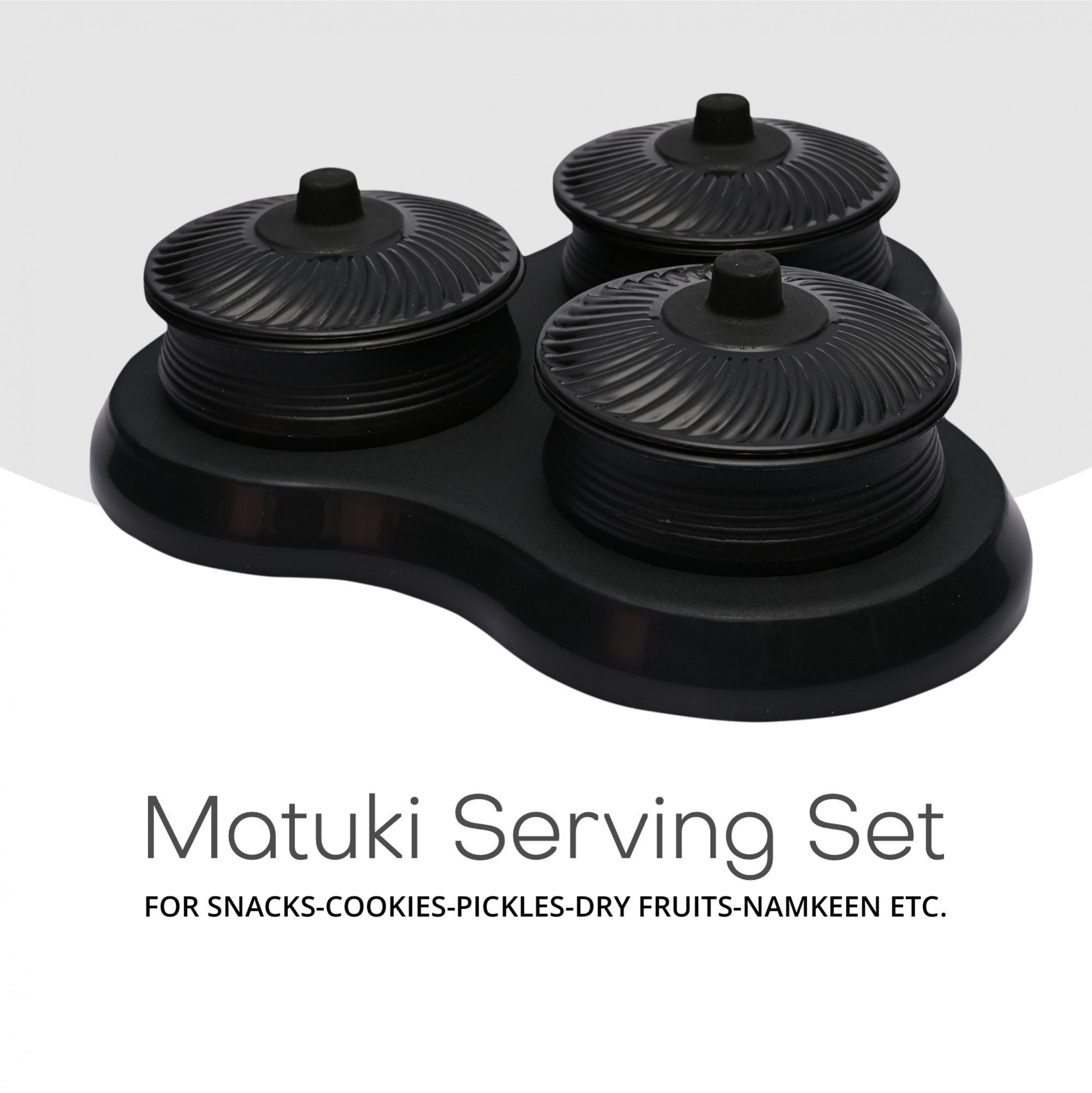 Kuber Industries Dry Fruit Set  3 Pcs Serving Tray for Snacks-Cookies-Pickles-Dry Fruits-Namkeens  Storage Organizer Bowls Set for Dried Fruits-Nuts-Chocolates  Matuki Serving Set  Black