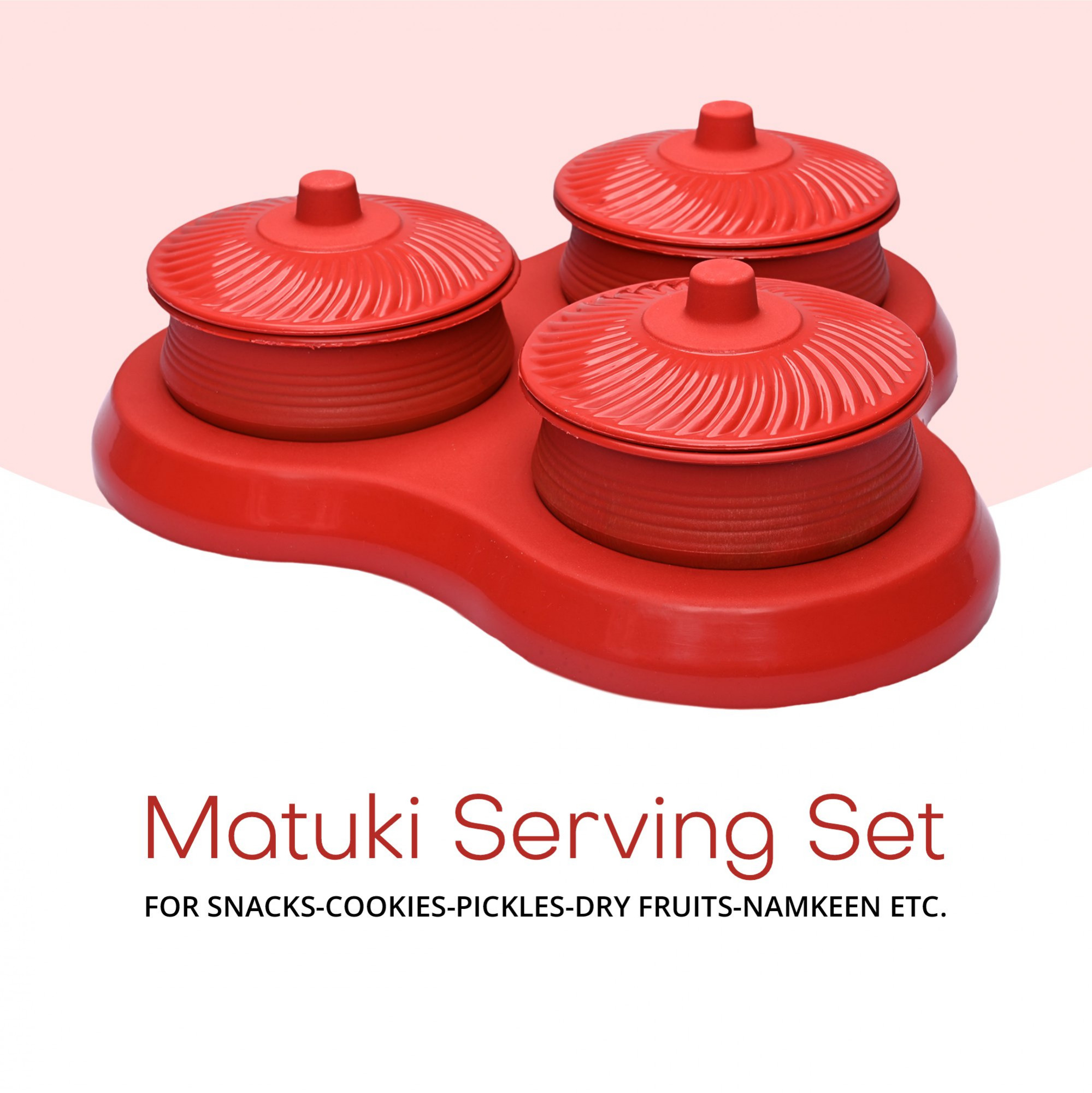 Kuber Industries Dry Fruit Set  3 Pcs Serving Tray for Snacks-Cookies-Pickles-Dry Fruits-Namkeens  Storage Organizer Bowls Set for Dried Fruits-Nuts-Chocolates  Matuki Serving Set  Red