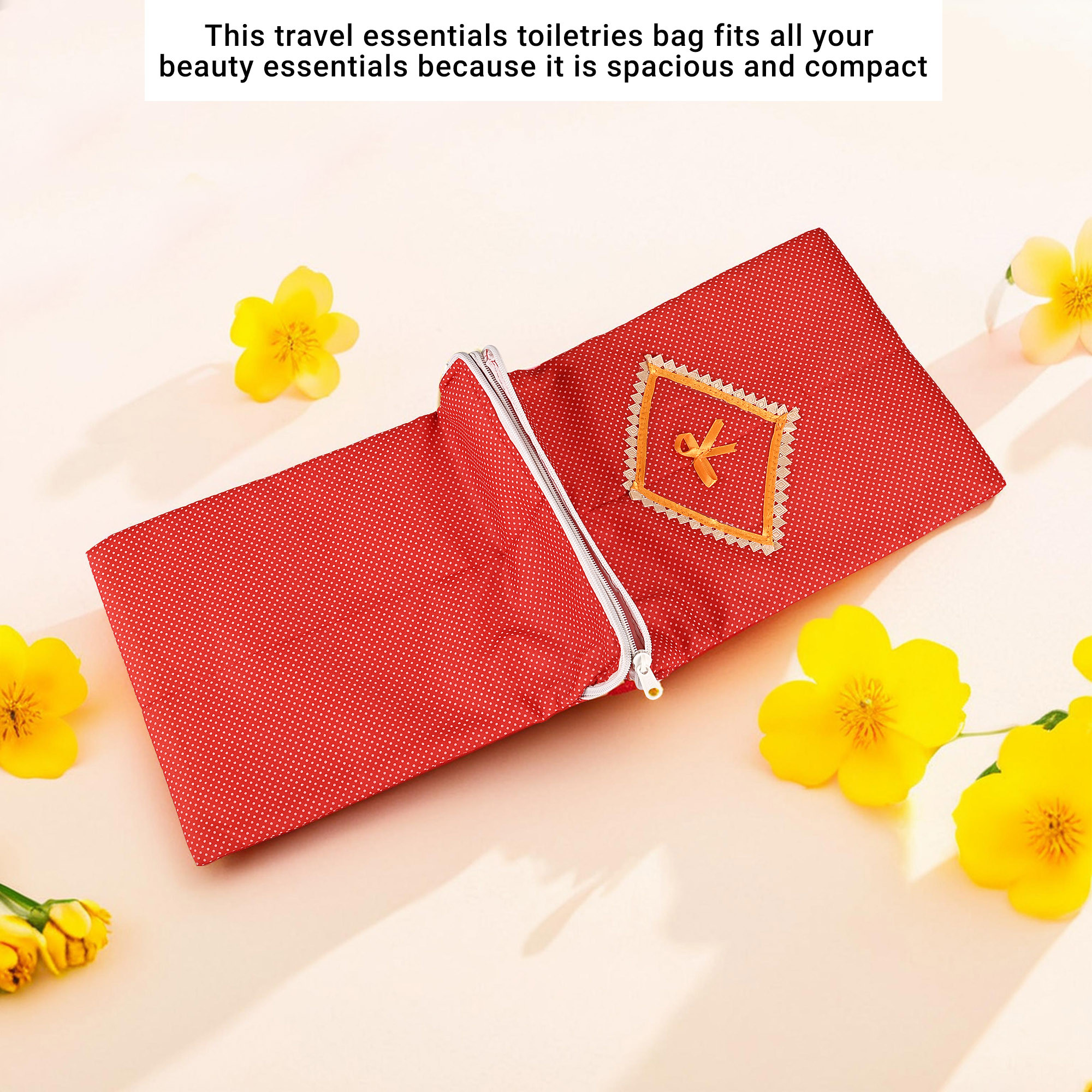 Kuber Industries Dual-Storage Travel Kit For Toiletries  For Sanitary Pads  Bathroom Organizer Pouch For Women  Polka Dots - Red