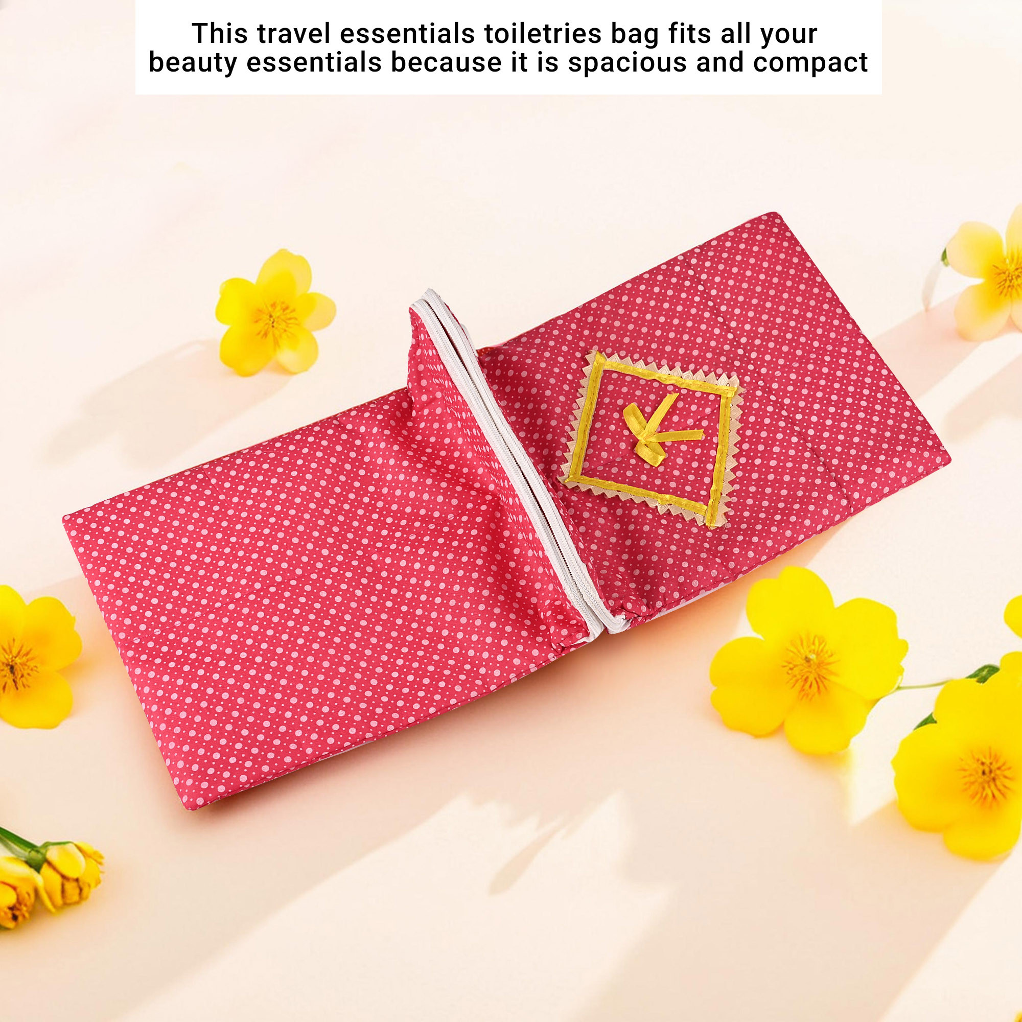 Kuber Industries Dual-Storage Travel Kit For Toiletries  For Sanitary Pads  Bathroom Organizer Pouch For Women  Polka Dots - Pink