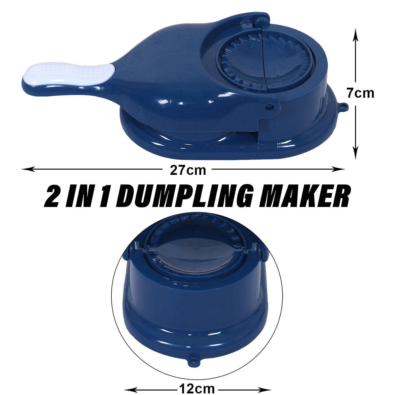 Kuber Industries Dumpling Maker | Plastic 2 in 1 Kitchen Dumpling Making Tool | Momos Maker Machine | Gujiya Maker | Manual Dumpling Maker | Blue
