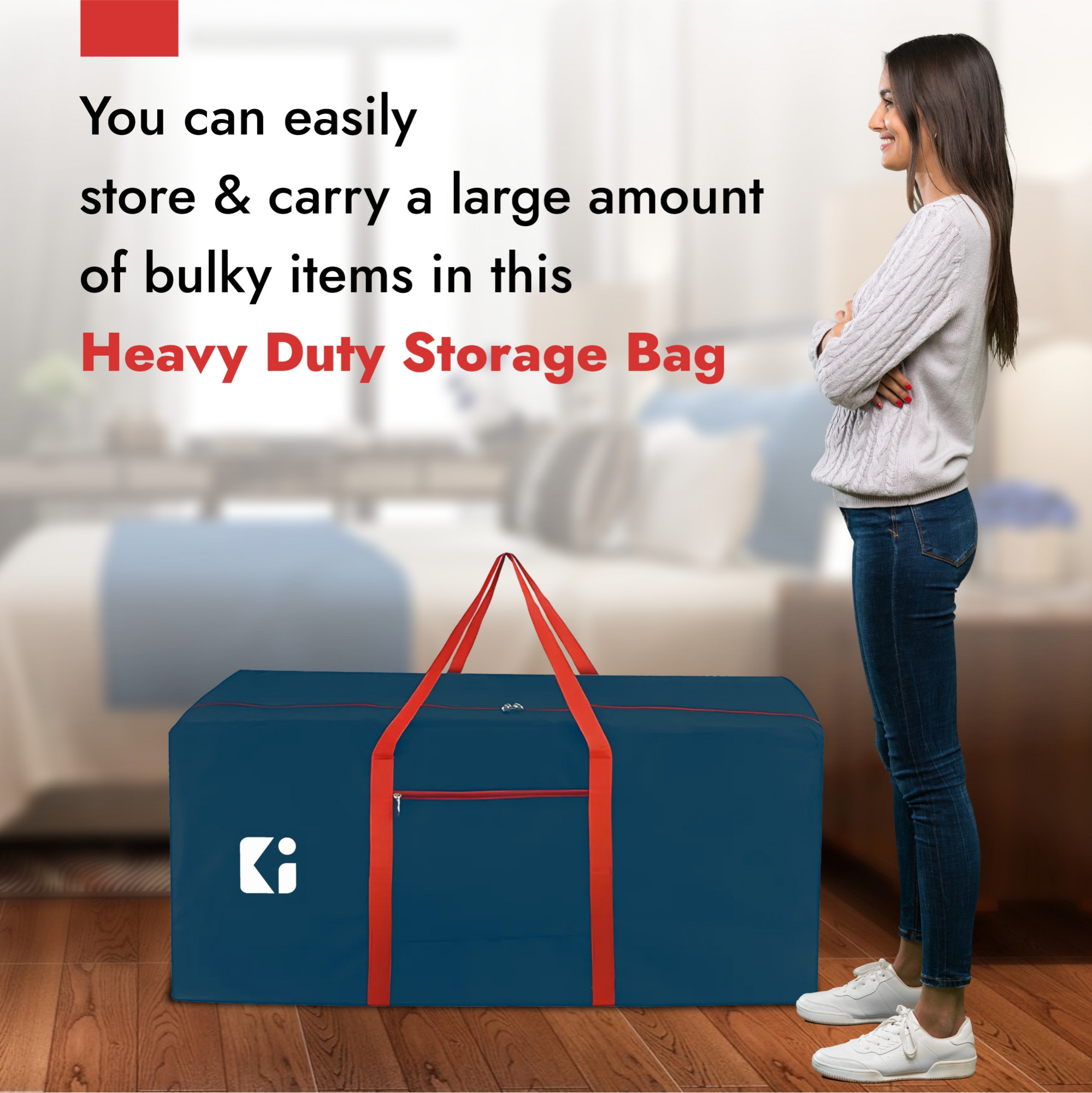 Kuber Industries Durable 2 Compartments Storage Bags For Clothes Large With Zip  Packers  Movers Under Bed Storage Organizer Box for Clothes Blanket  Toys  Red  Blue