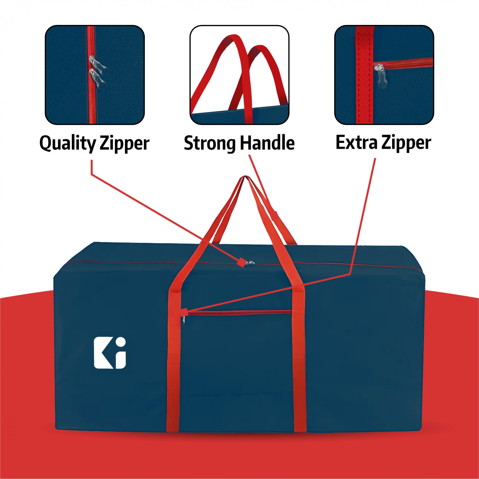 Kuber Industries Durable 2 Compartments Storage Bags For Clothes Large With Zip  Packers  Movers Under Bed Storage Organizer Box for Clothes Blanket  Toys  Red  Blue