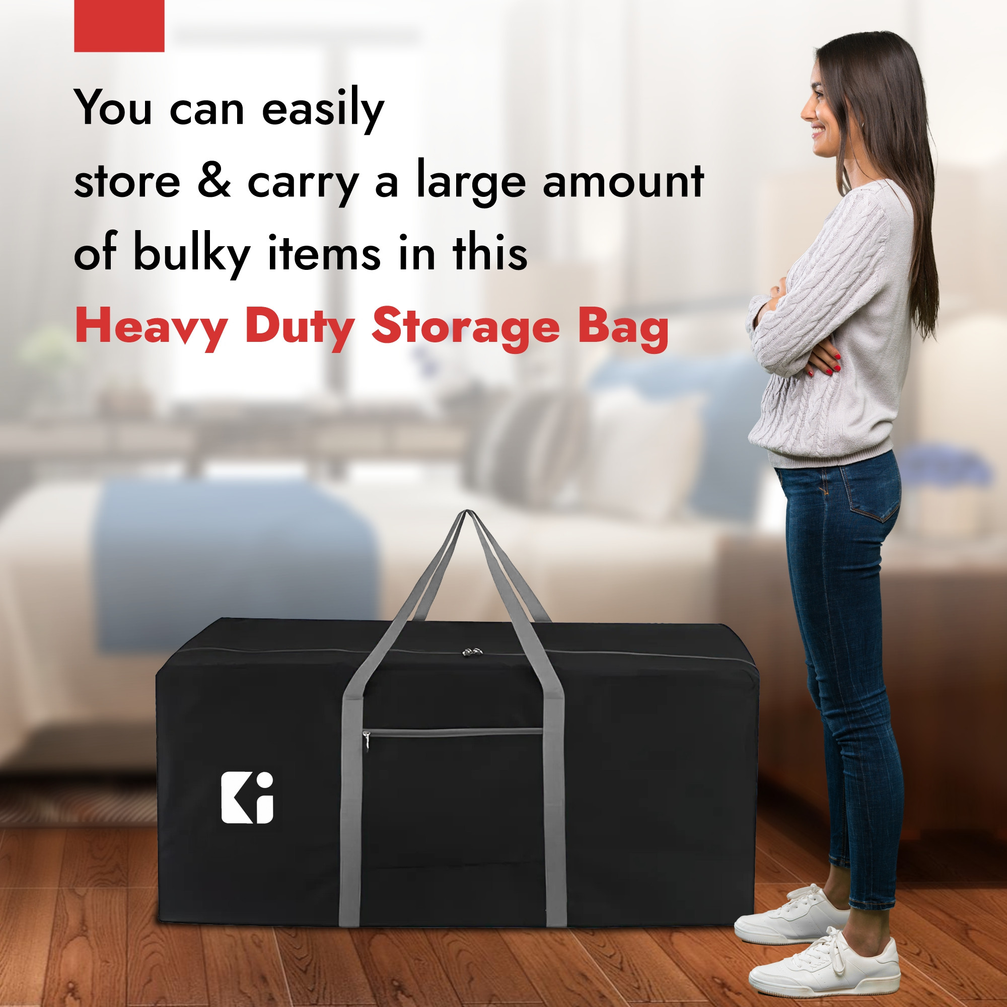 Kuber Industries Durable 2 Compartments Storage Bags For Clothes Large With Zip  Packers  Movers Under Bed Storage Organizer Box for Clothes Blanket  Toys  Grey  Black