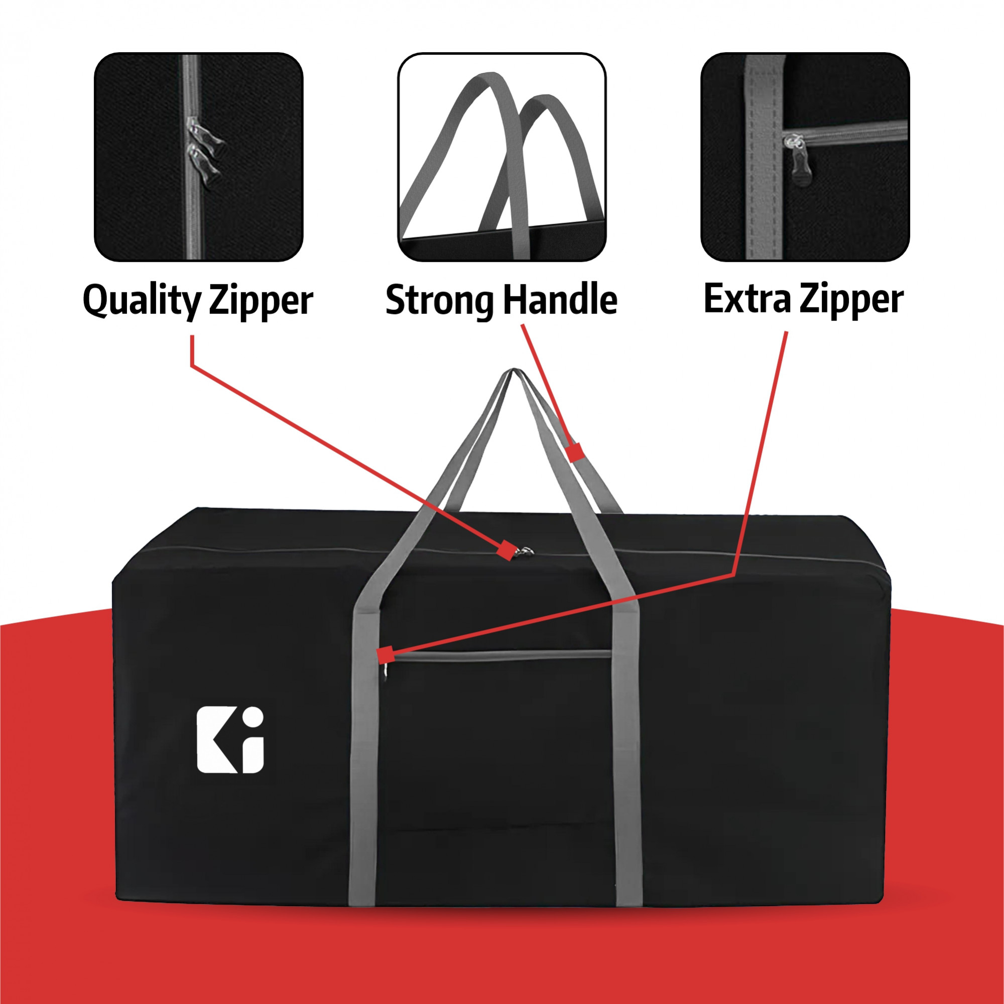 Kuber Industries Durable 2 Compartments Storage Bags For Clothes Large With Zip  Packers  Movers Under Bed Storage Organizer Box for Clothes Blanket  Toys  Grey  Black