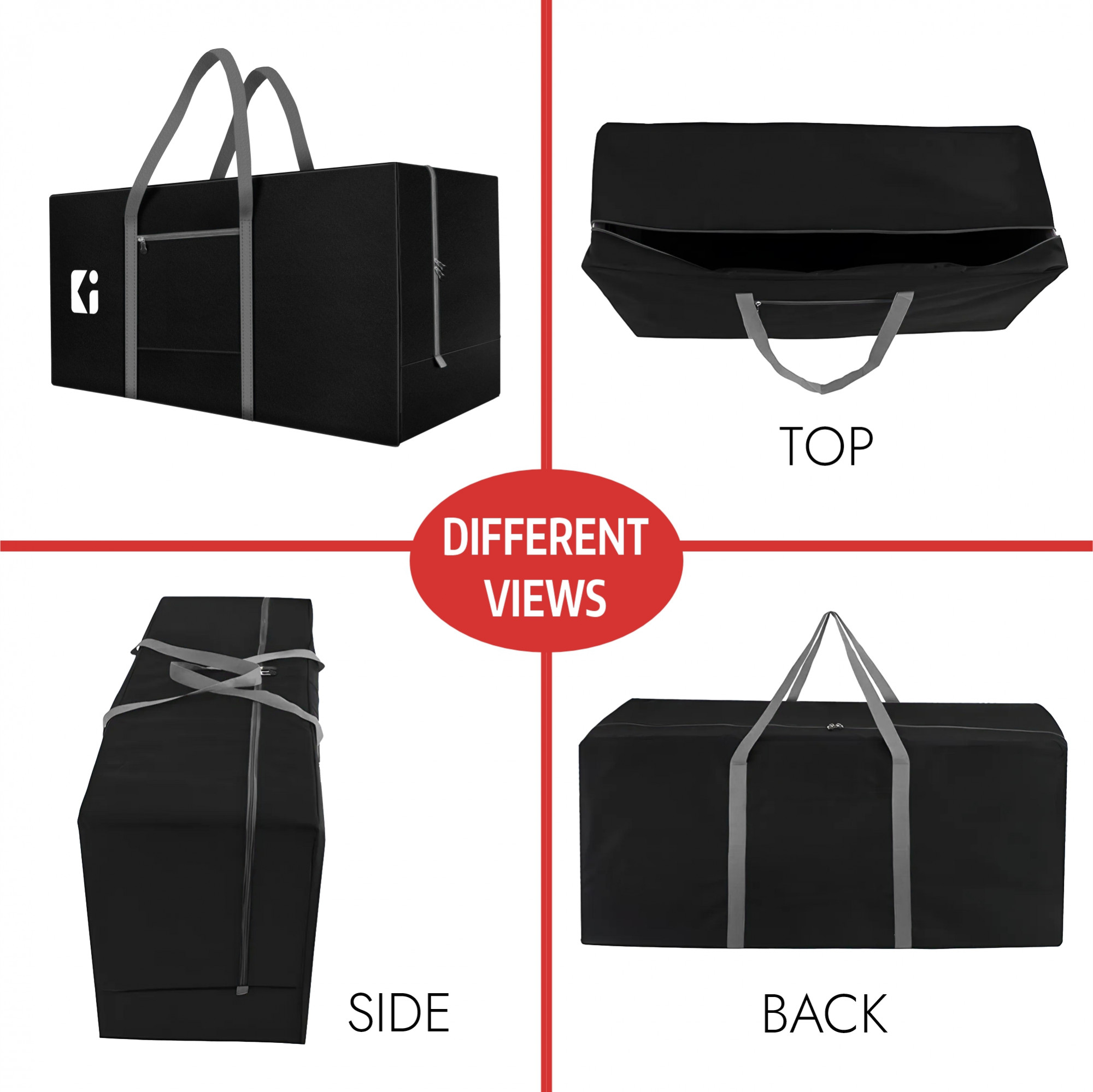 Kuber Industries Durable 2 Compartments Storage Bags For Clothes Large With Zip  Packers  Movers Under Bed Storage Organizer Box for Clothes Blanket  Toys  Grey  Black