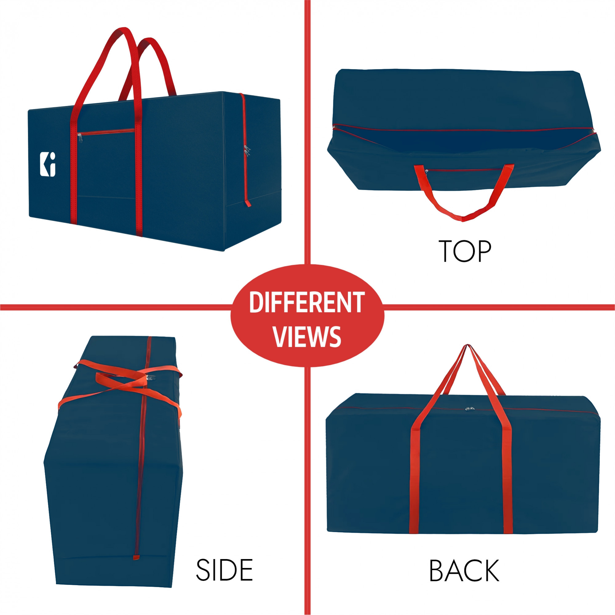 Kuber Industries Durable 2 Compartments Storage Bags For Clothes Large With Zip  Packers  Movers Under Bed Storage Organizer Box for Clothes Blanket  Toys  Red  Blue