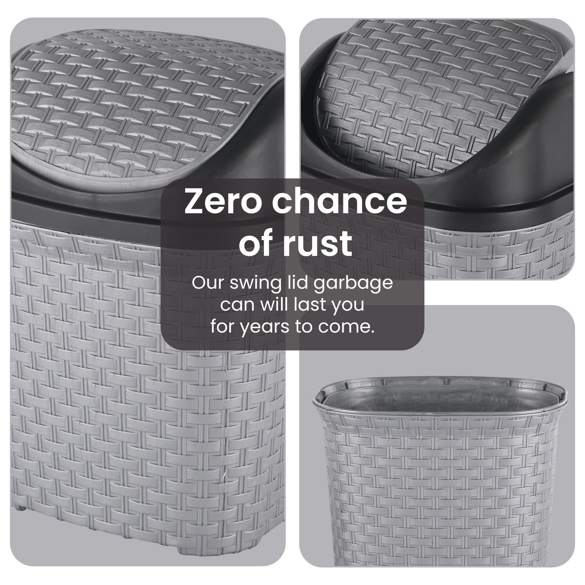 Kuber Industries Durable 7 Liters Plastic Swing Lid Dustbin for Home Bathroom  Kitchen  Multi-Purpose Garbage Bin  Dustbin for Office Small Spaces  Hygienic Use  Check - Grey