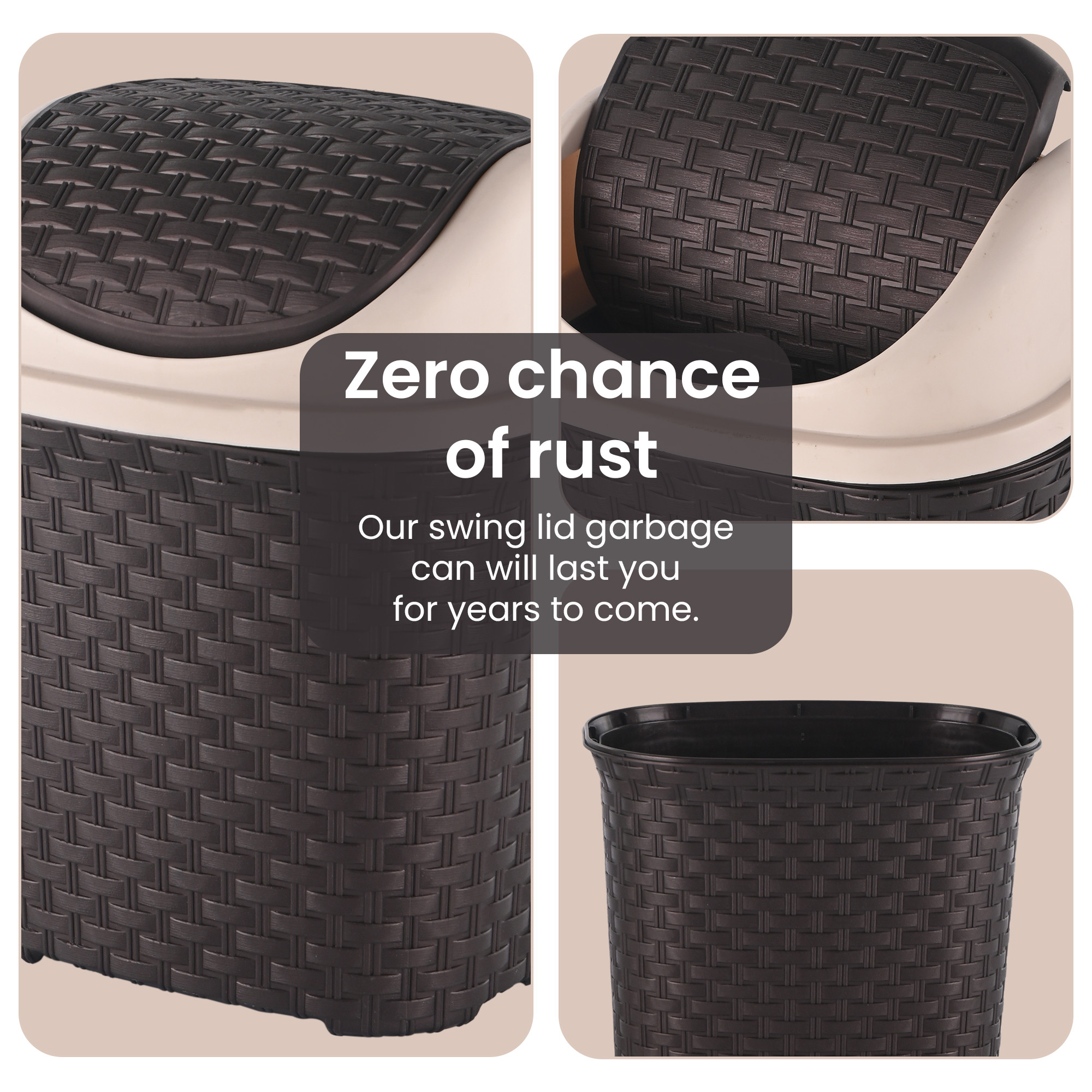 Kuber Industries Durable 7 Liters Plastic Swing Lid Dustbin for Home Bathroom  Kitchen  Multi-Purpose Garbage Bin  Dustbin for Office Small Spaces  Hygienic Use  Check - Brown