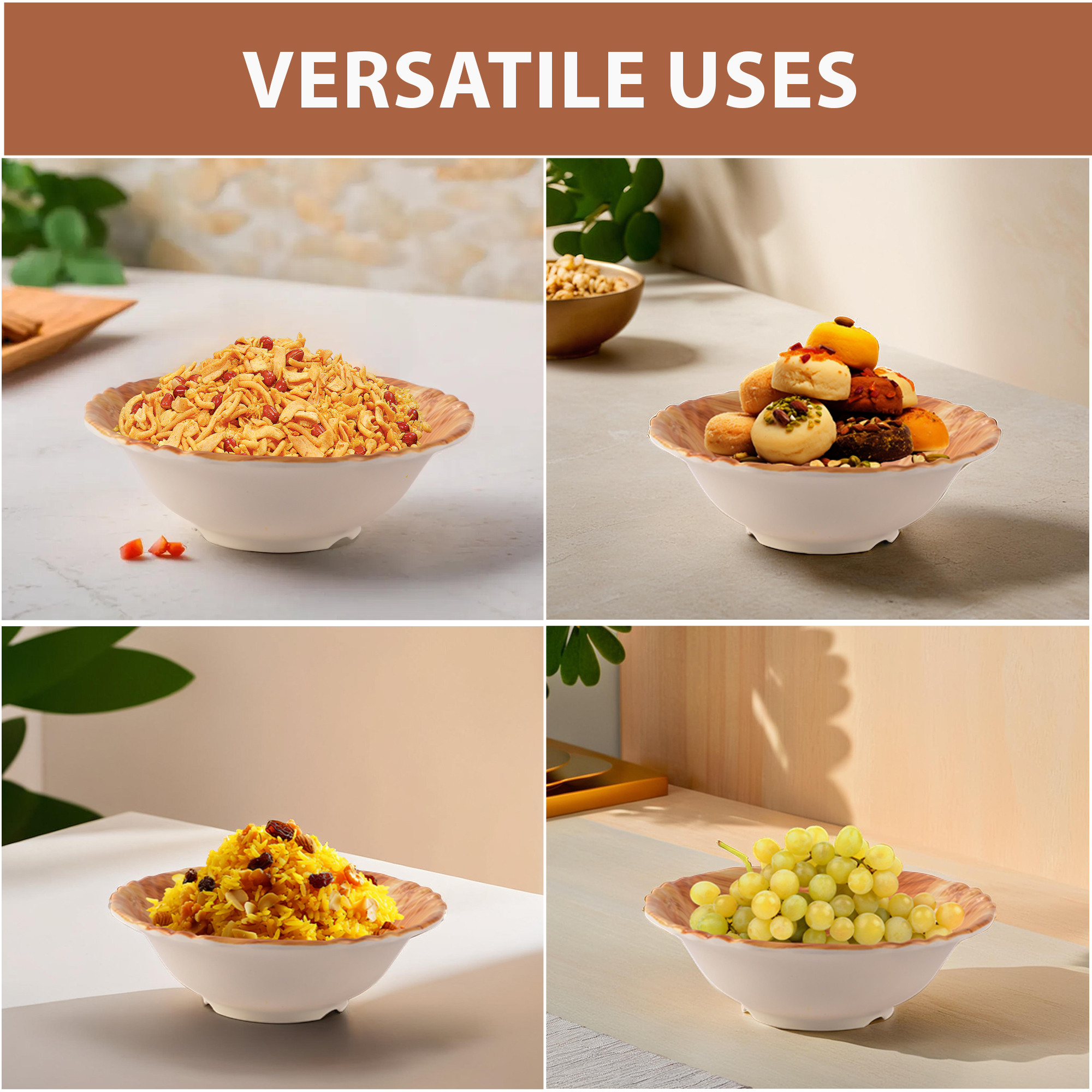 Kuber Industries Durable  LightweigHH Melamine Bowls  Easy To Clean KatoraBowls for Snacks  Rice For Eating - Ideal For Soups Snacks  Popcorn  5006B-LBRN  Light Brown