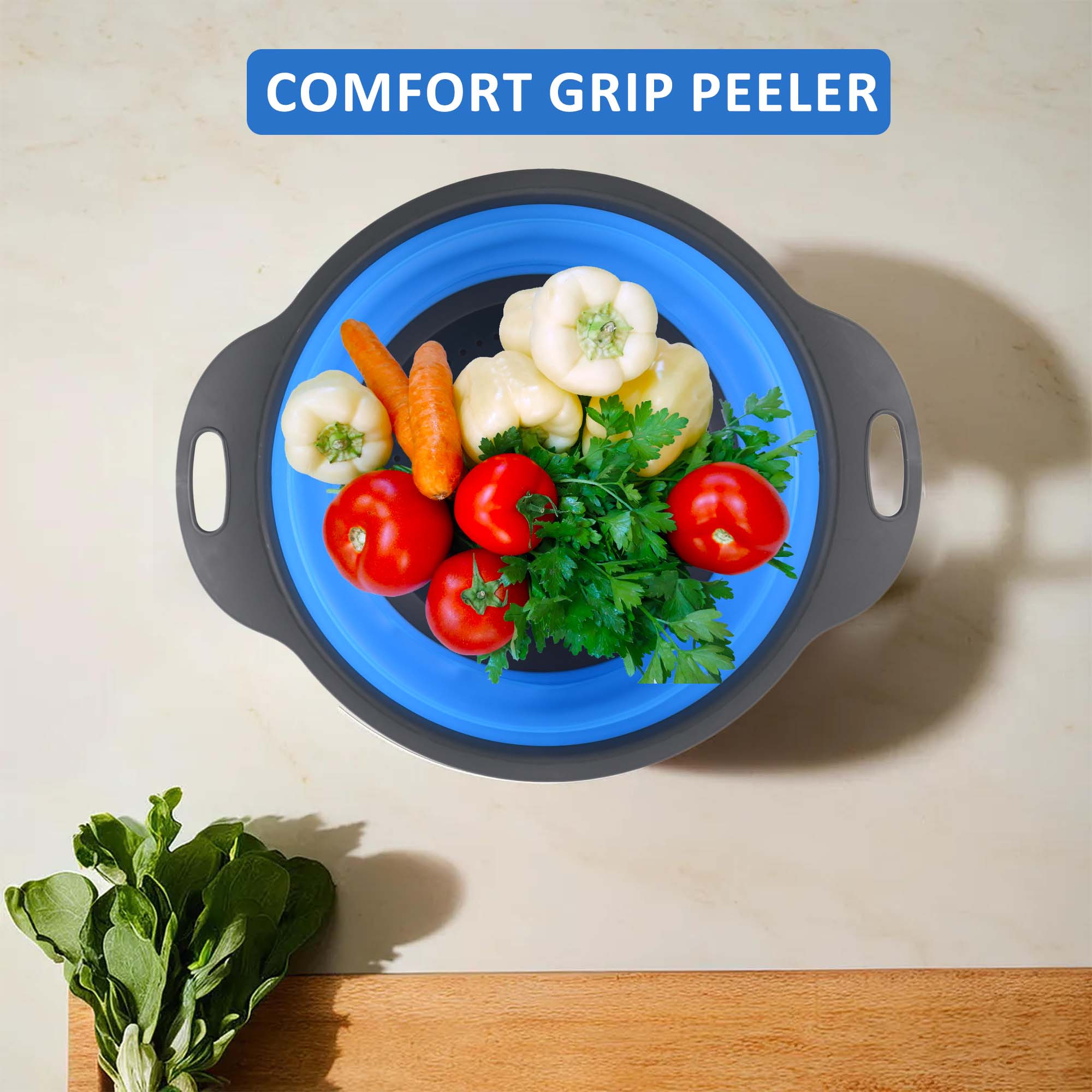 Kuber Industries Durable  LightweigHH Silicon Strainer For Kitchen With Handle  Multipurpose Chalni For Kitchen - Ideal For Vegetables Fruits  Pasta  HW-13-BLU  Blue