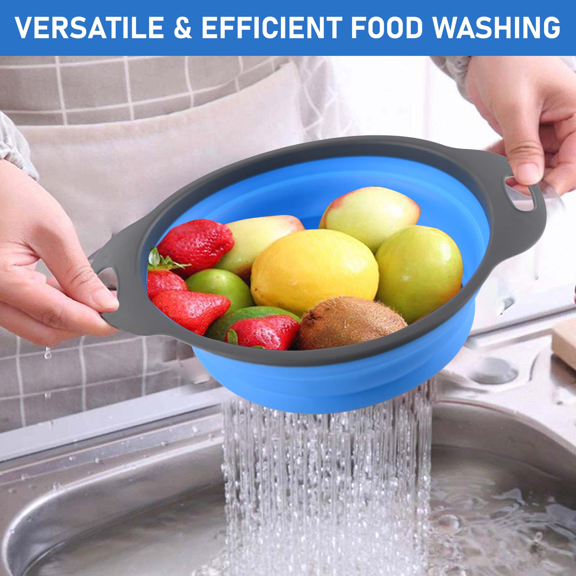 Kuber Industries Durable  LightweigHH Silicon Strainer For Kitchen With Handle  Multipurpose Chalni For Kitchen - Ideal For Vegetables Fruits  Pasta  HW-13-BLU  Blue